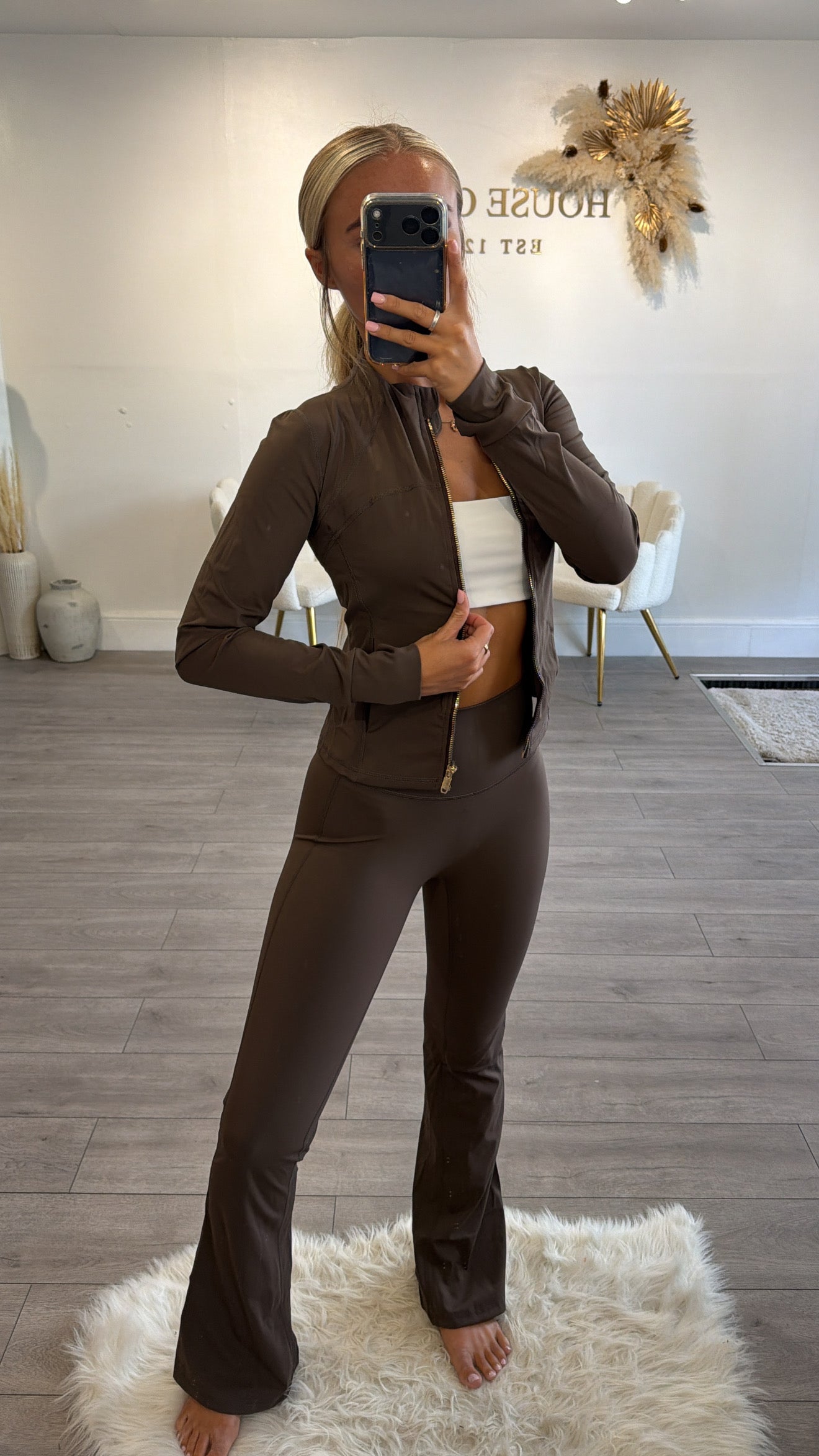 Jacket and wide leg legging coord set brown