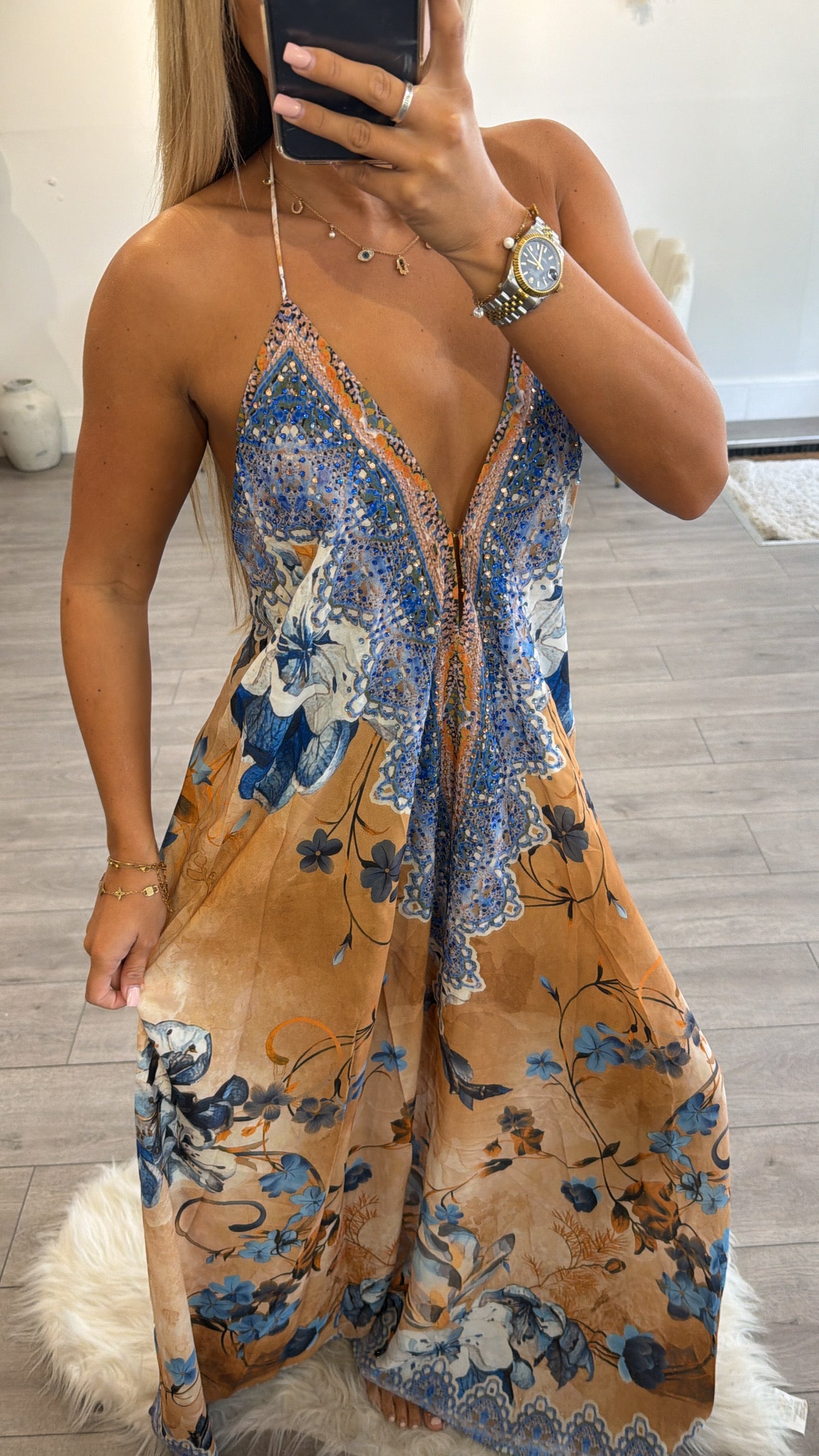 Our tan tie up maxi dress tan