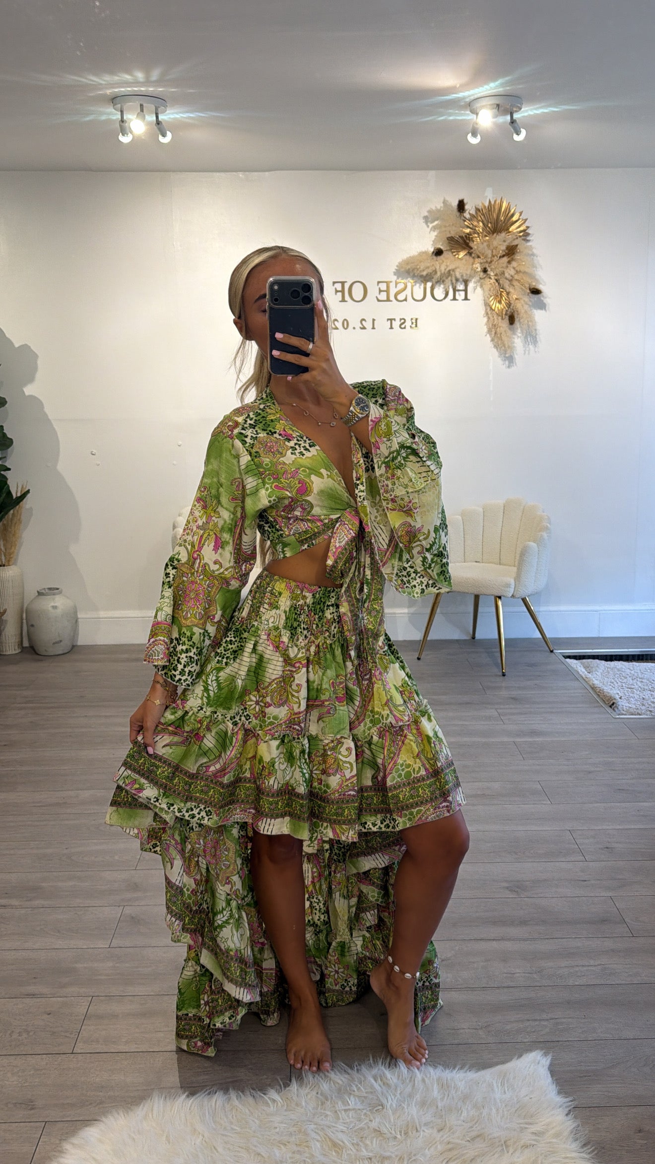 Floral skirt and matching top green