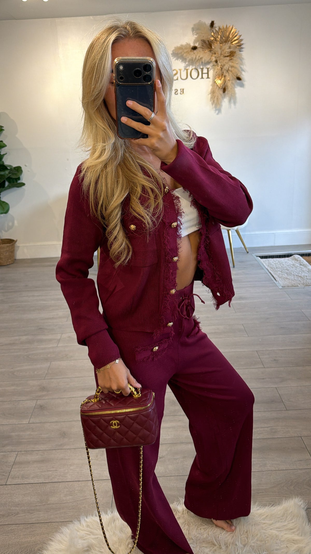Long sleeve Frill loungewear coord set burgundy