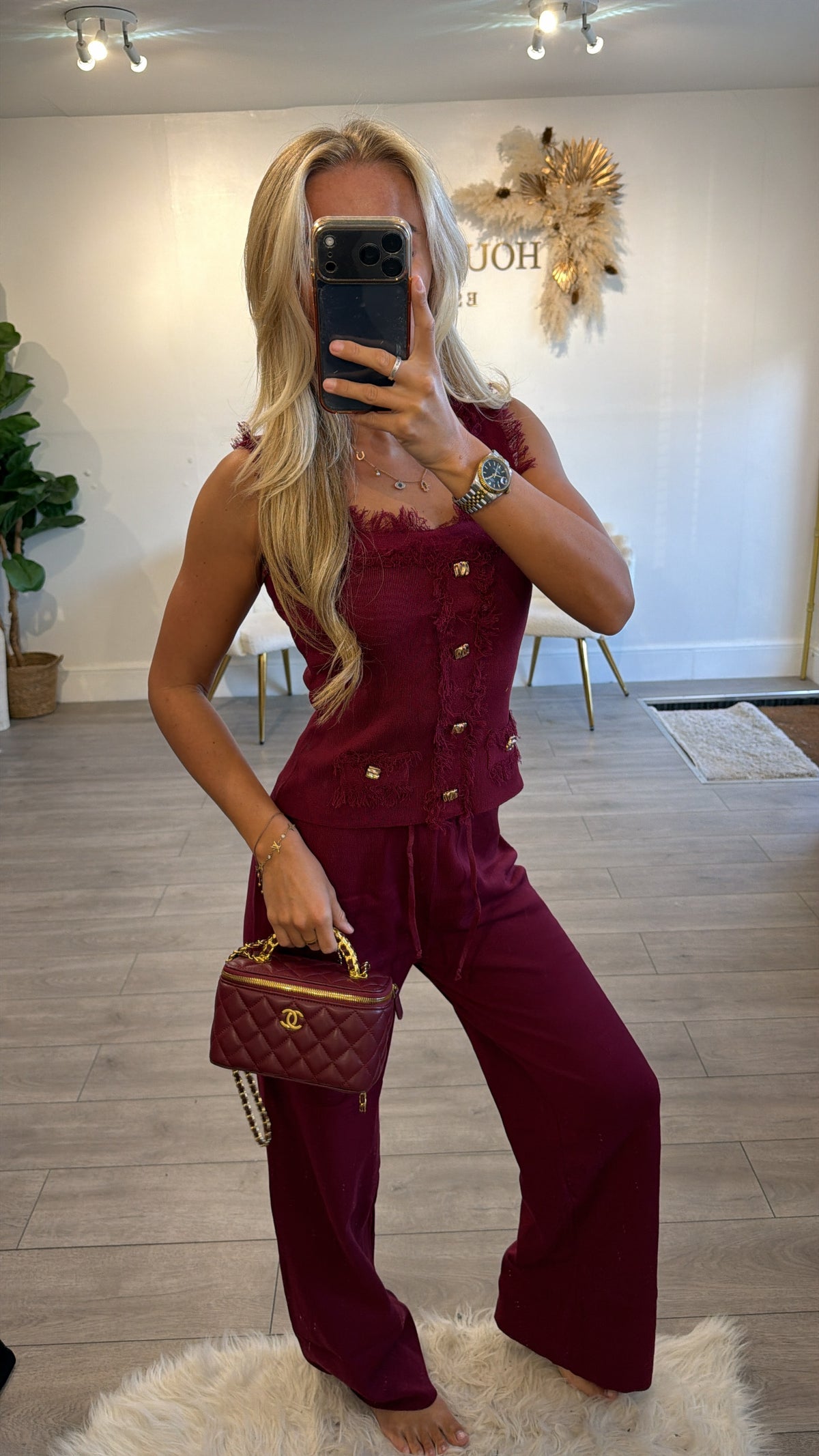 Frill loungewear coord set burgundy