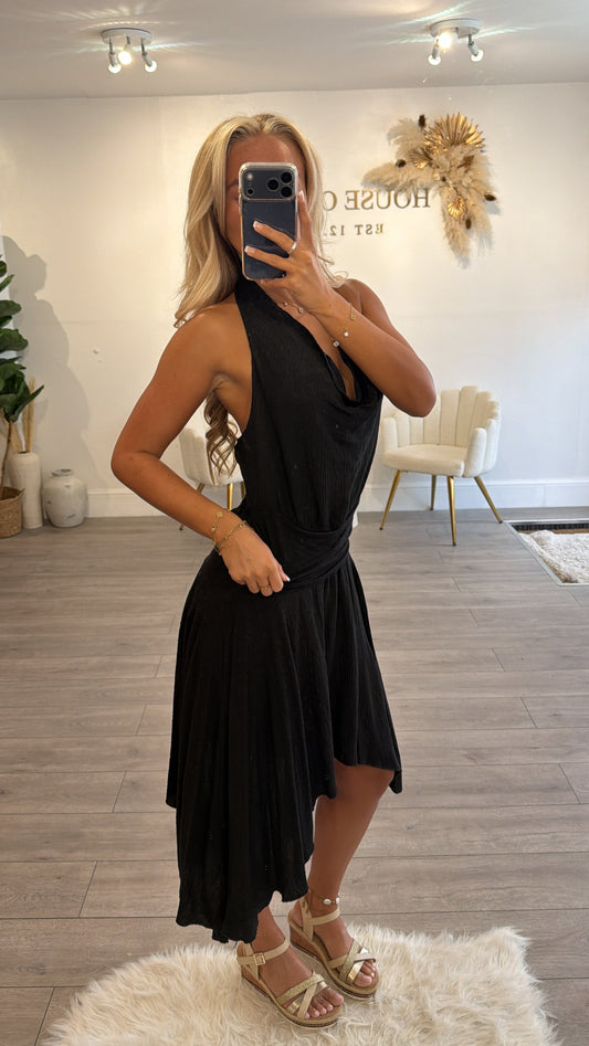 Halter neck midaxi dress black