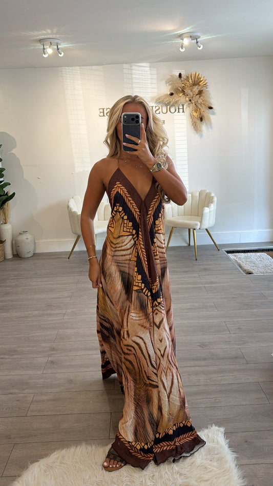 Our tie up halter neck maxi dress orange