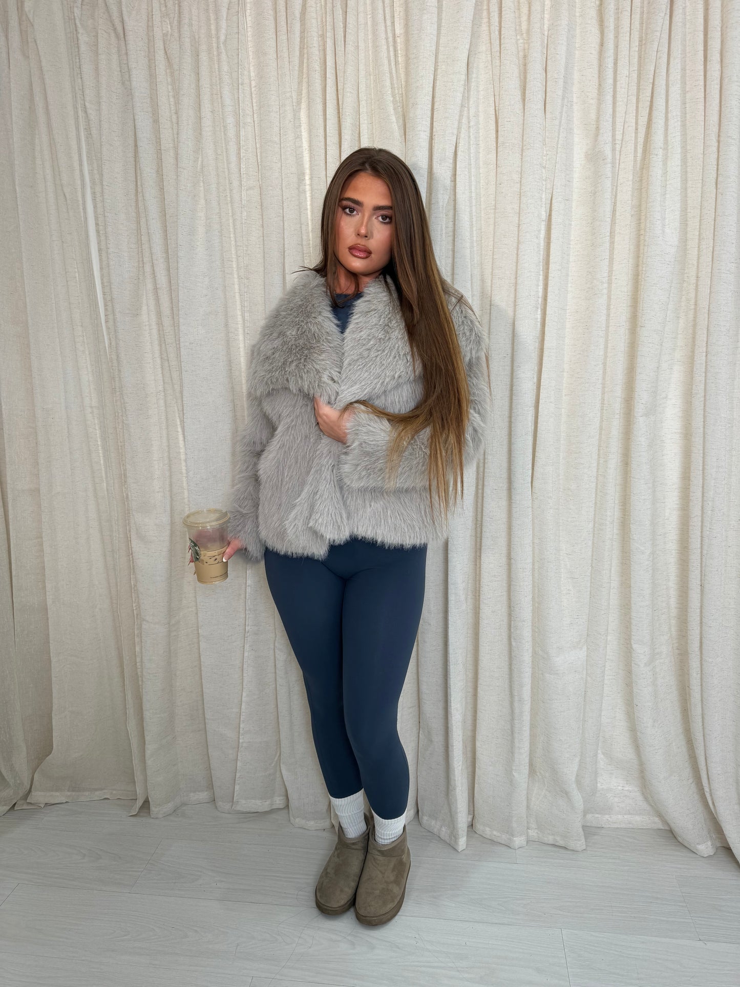 IVY grey faux fur coat