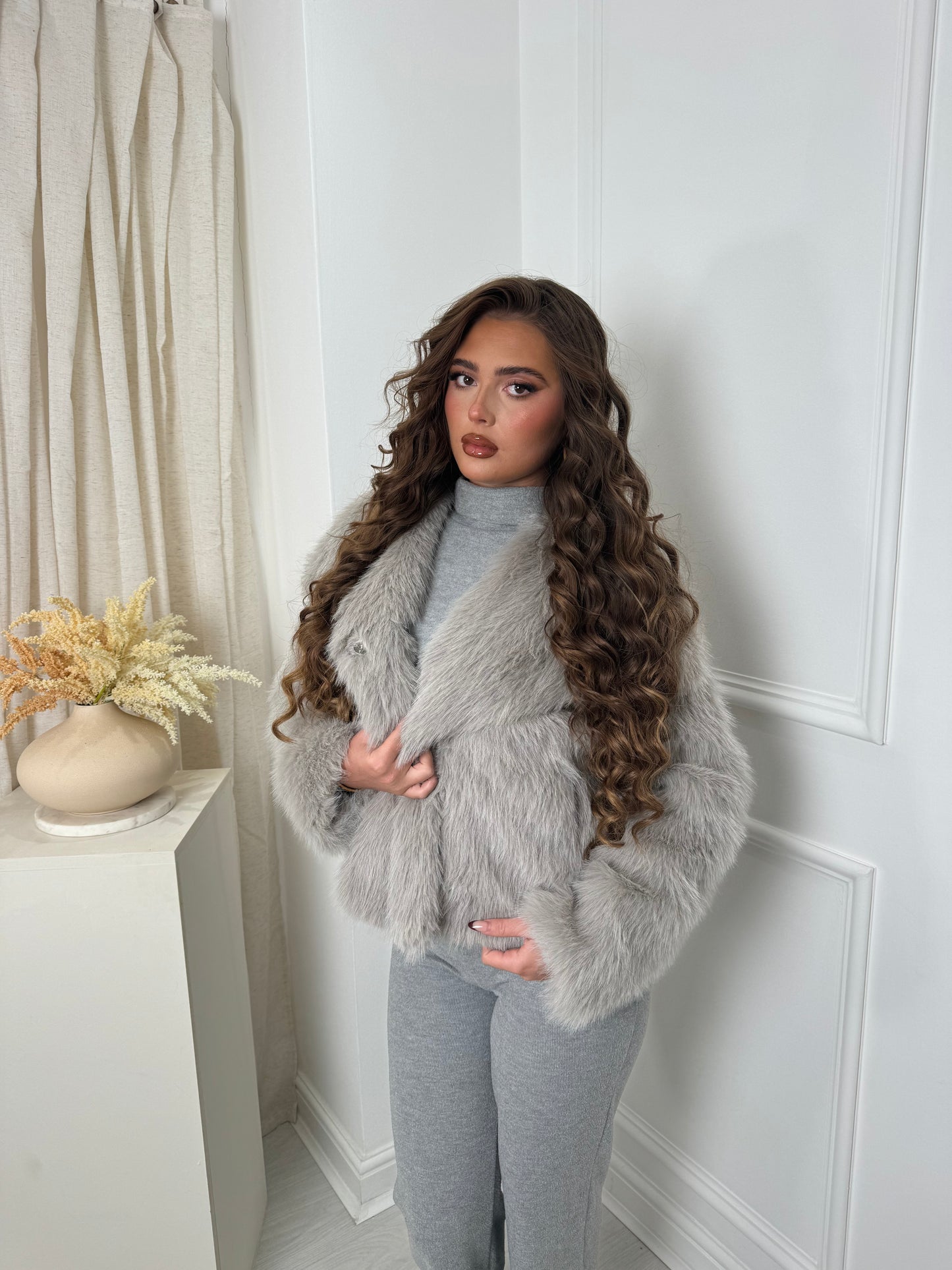 IVY grey faux fur coat