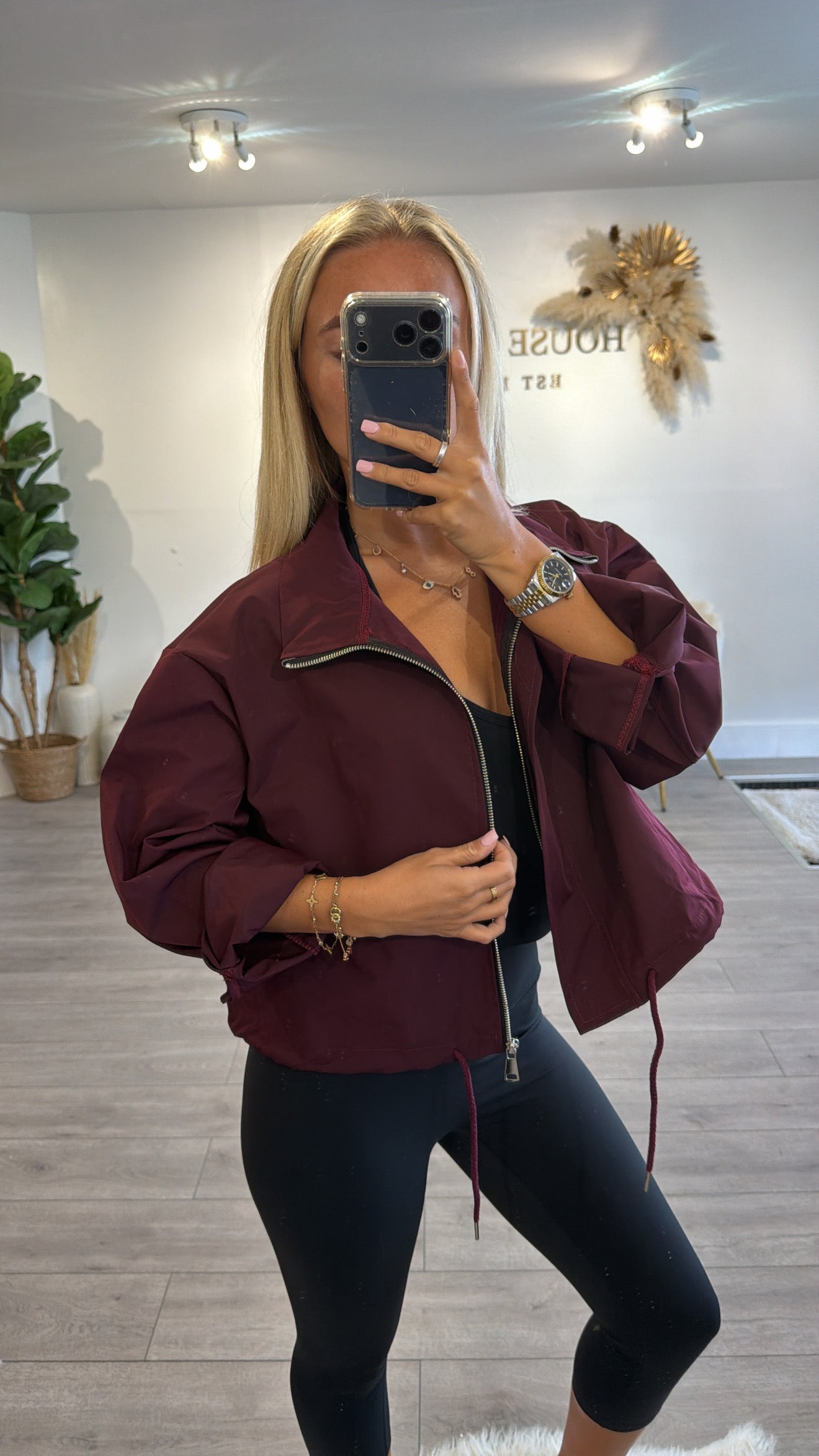 Windbreaker tie bottom jackets burgundy