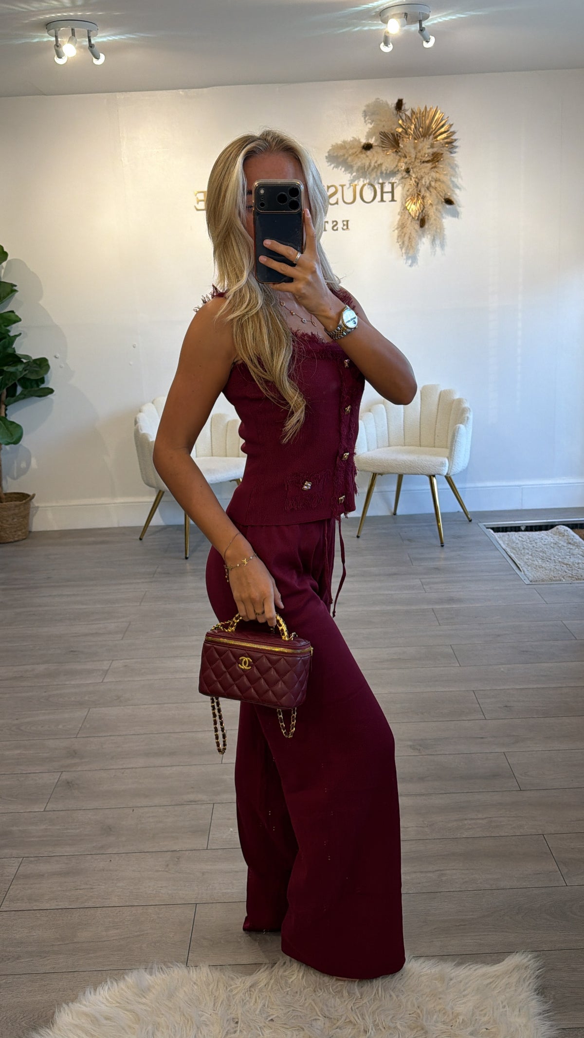 Frill loungewear coord set burgundy