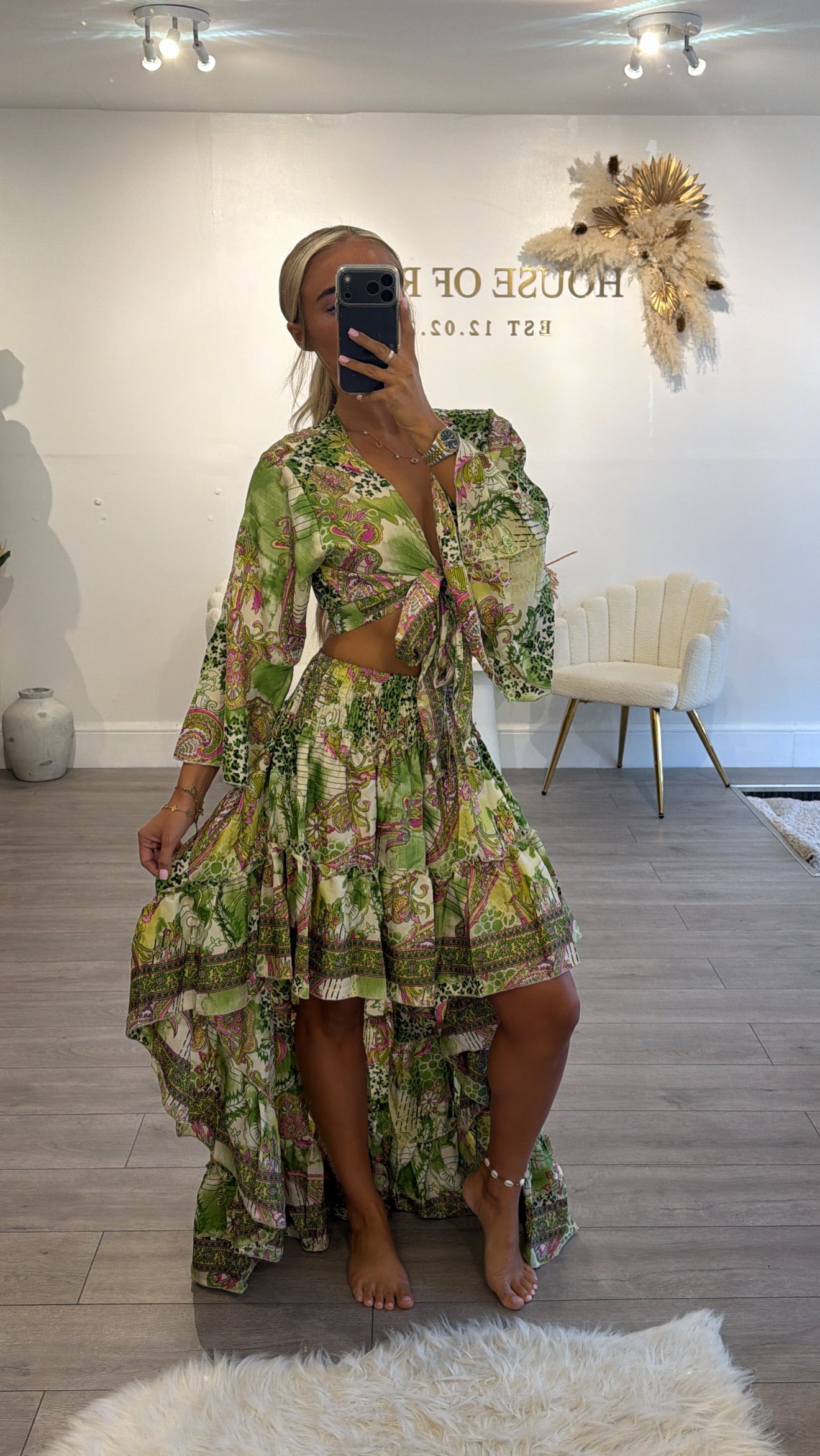 Floral skirt and matching top green