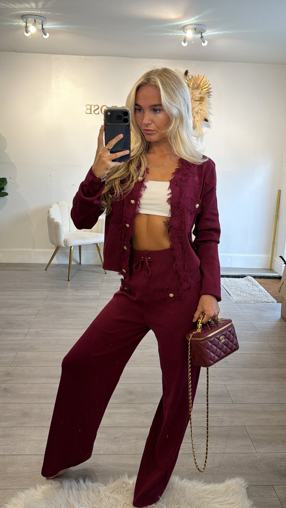 Long sleeve Frill loungewear coord set burgundy