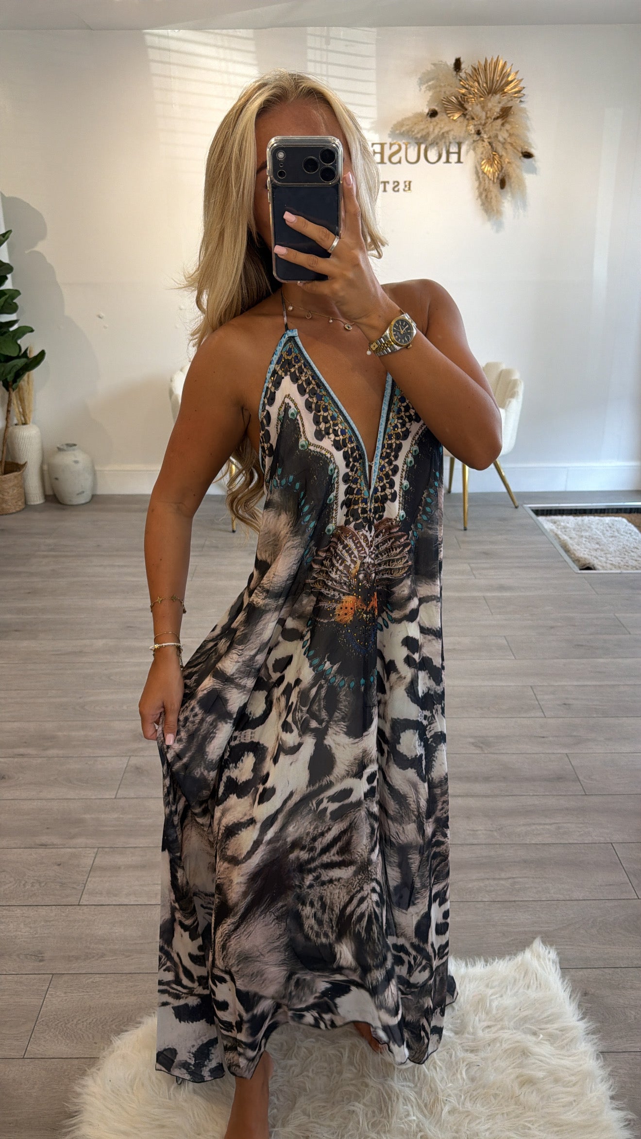 Our tie up halter neck maxi dress peacock