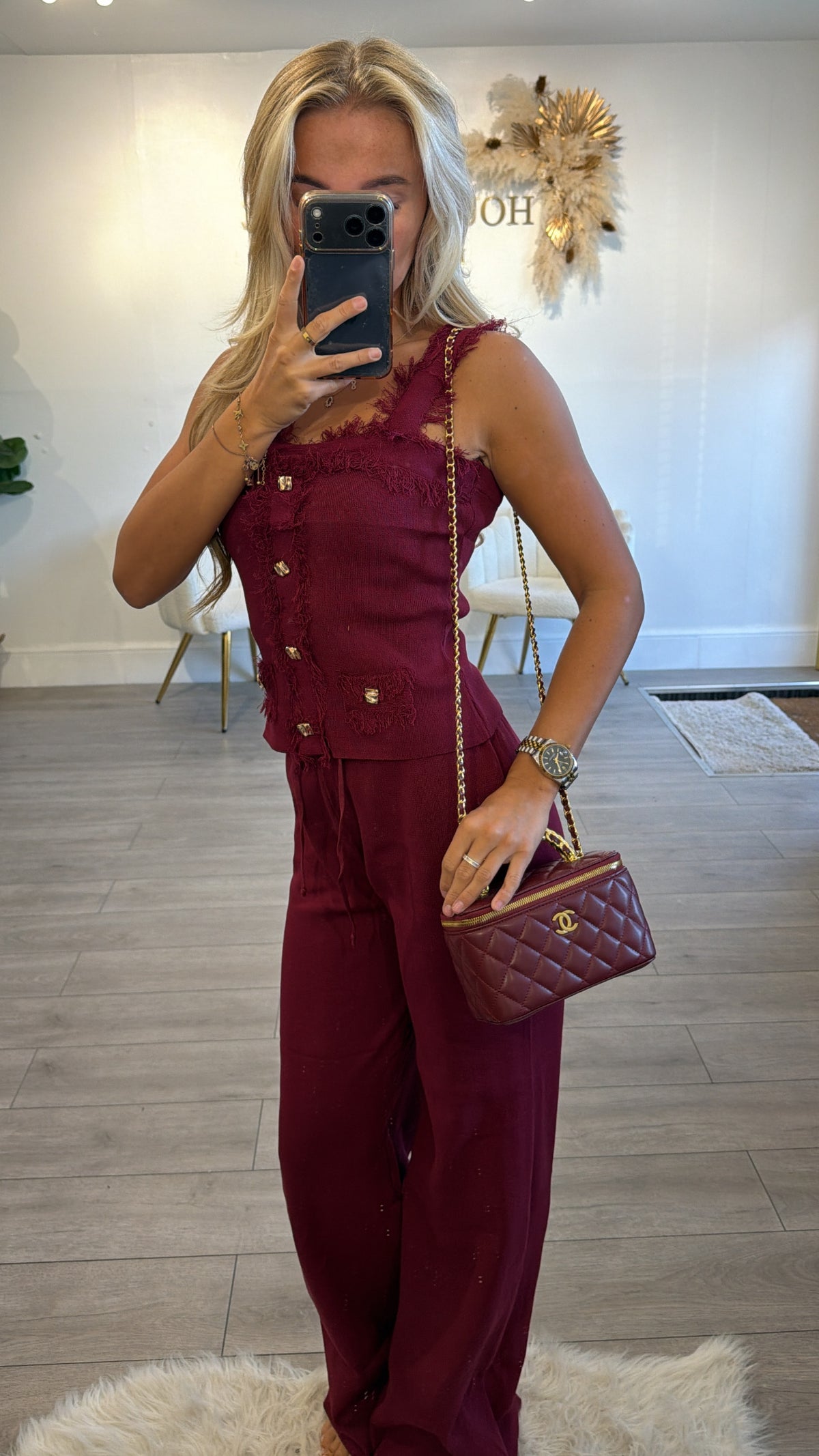Frill loungewear coord set burgundy