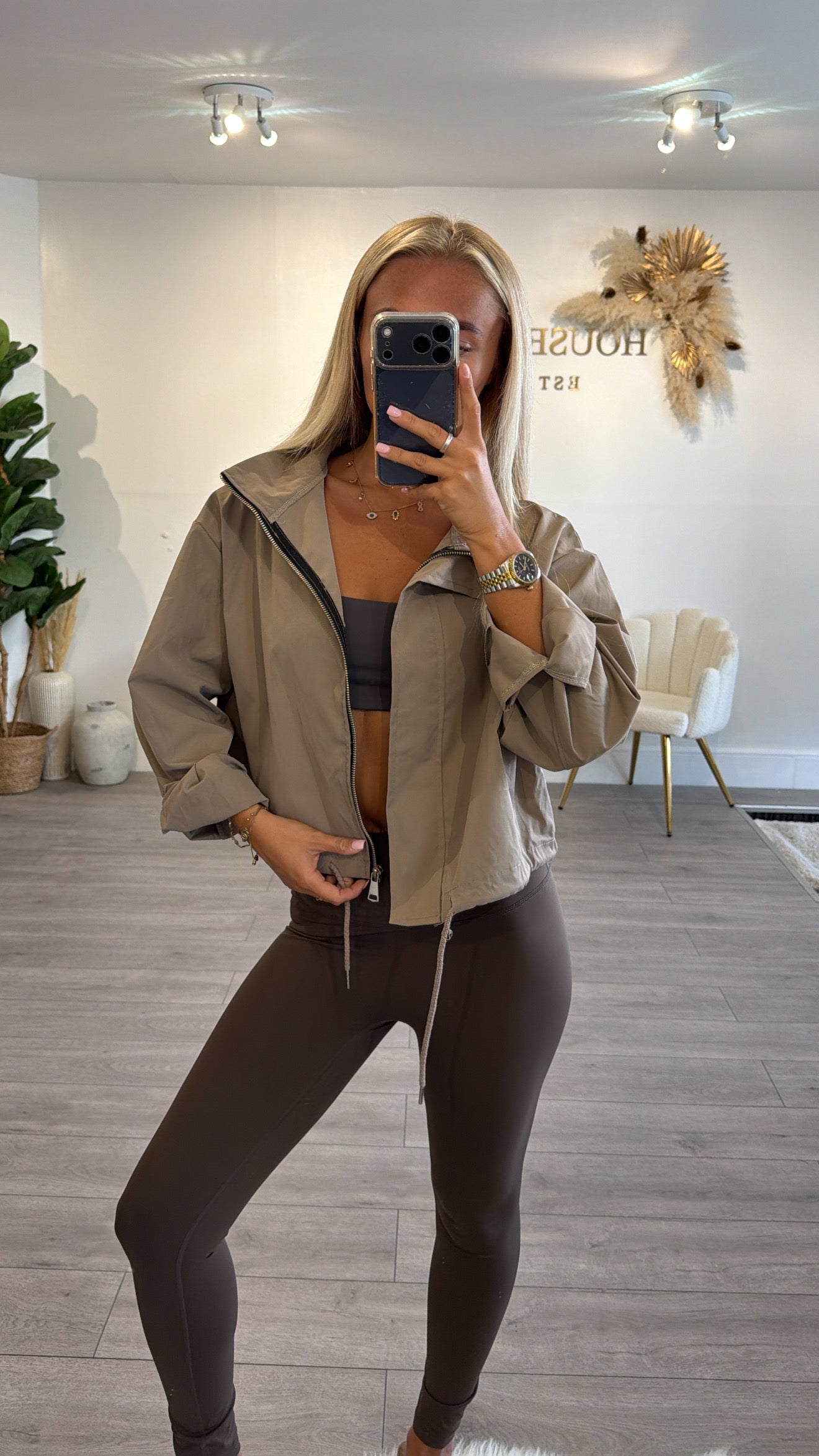 Windbreaker tie bottom jackets mocha