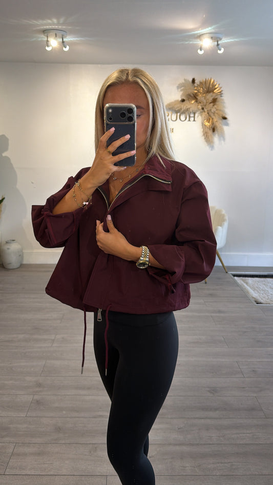 Windbreaker tie bottom jackets burgundy