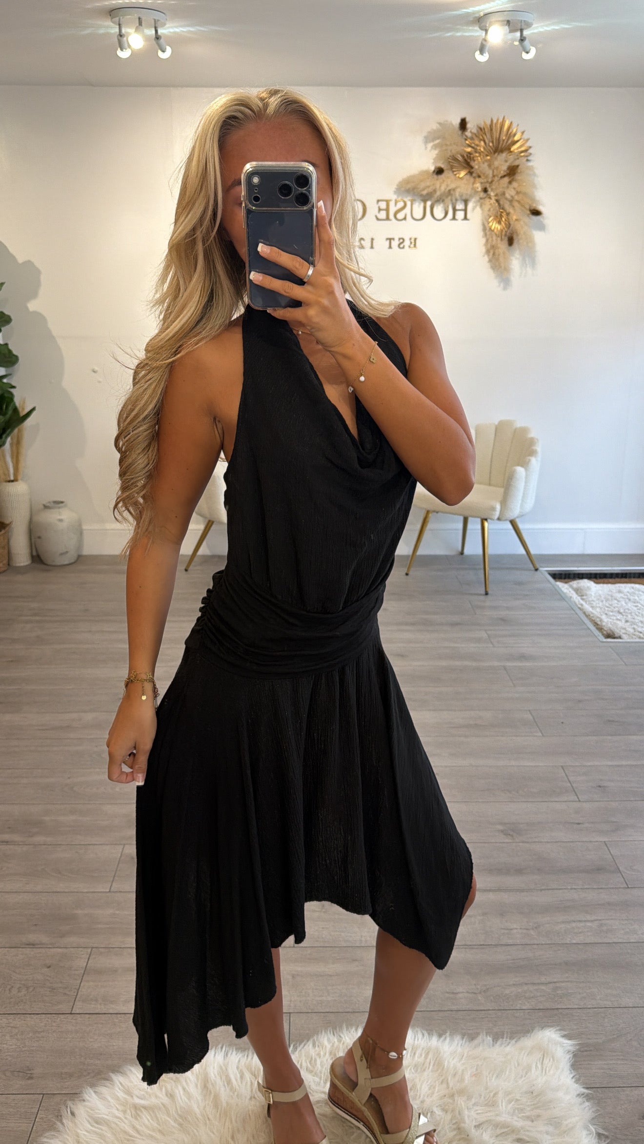 Halter neck midaxi dress black