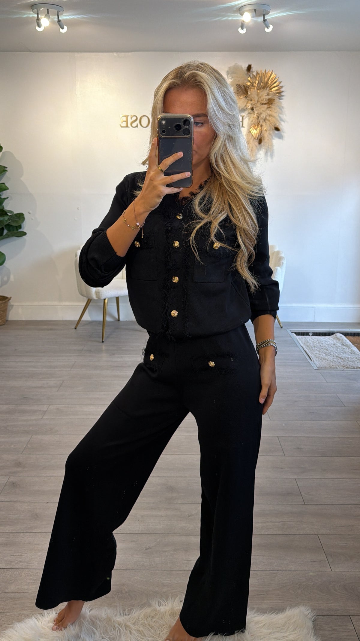 Long sleeve Frill loungewear coord set black