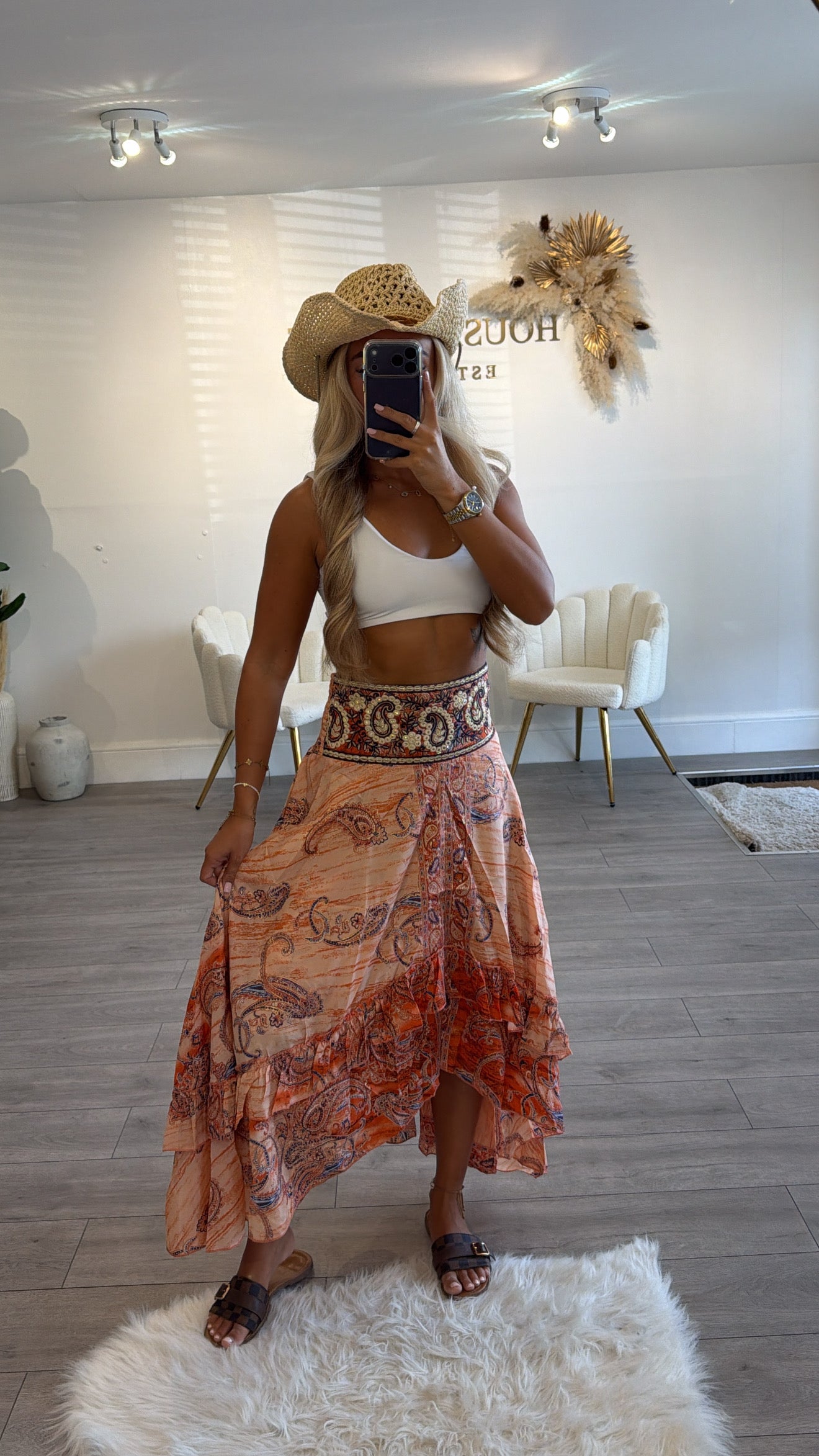 Our boho pattern ruffle skirt orange