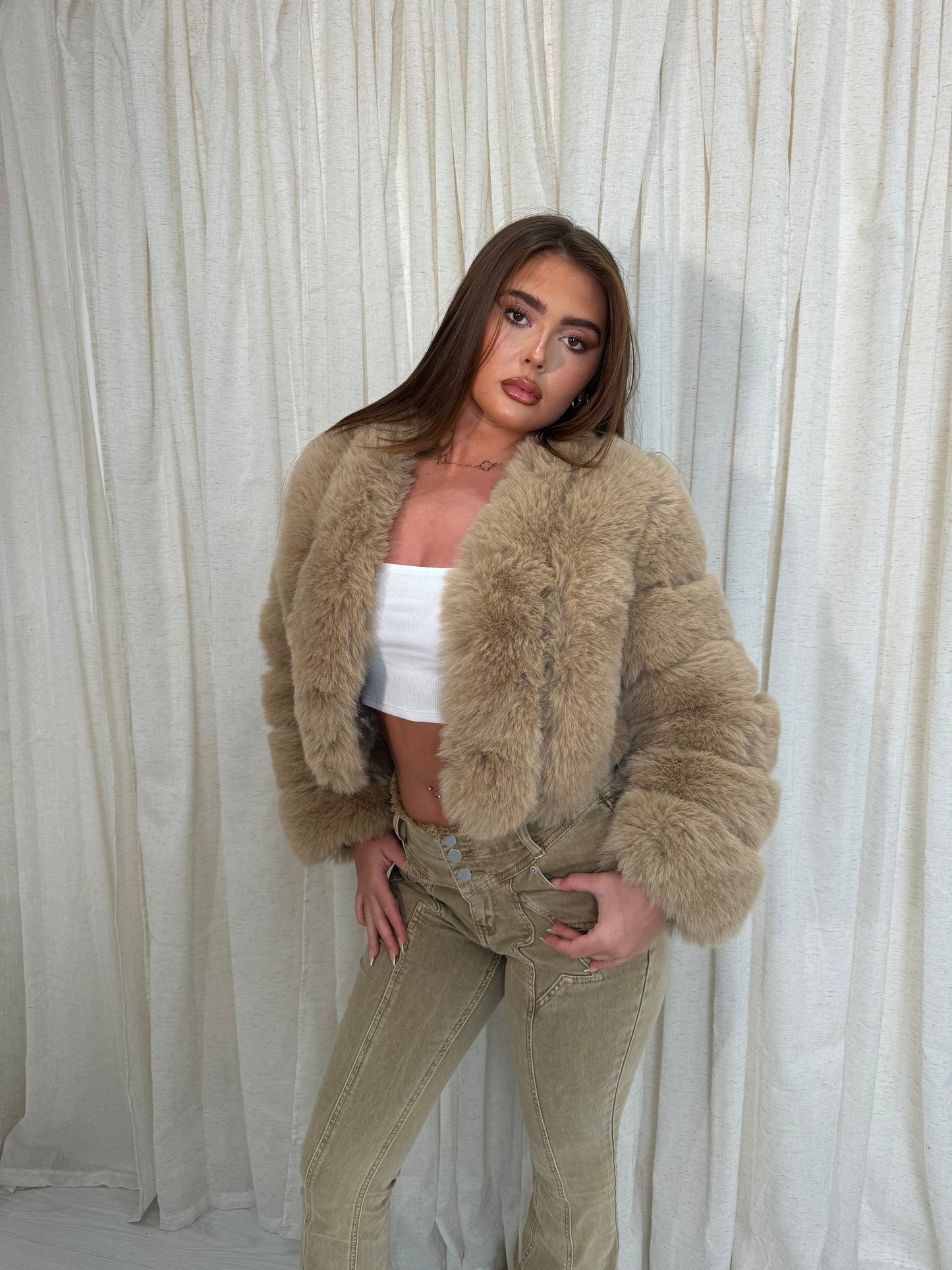 CARMELA cropped faux fur coat