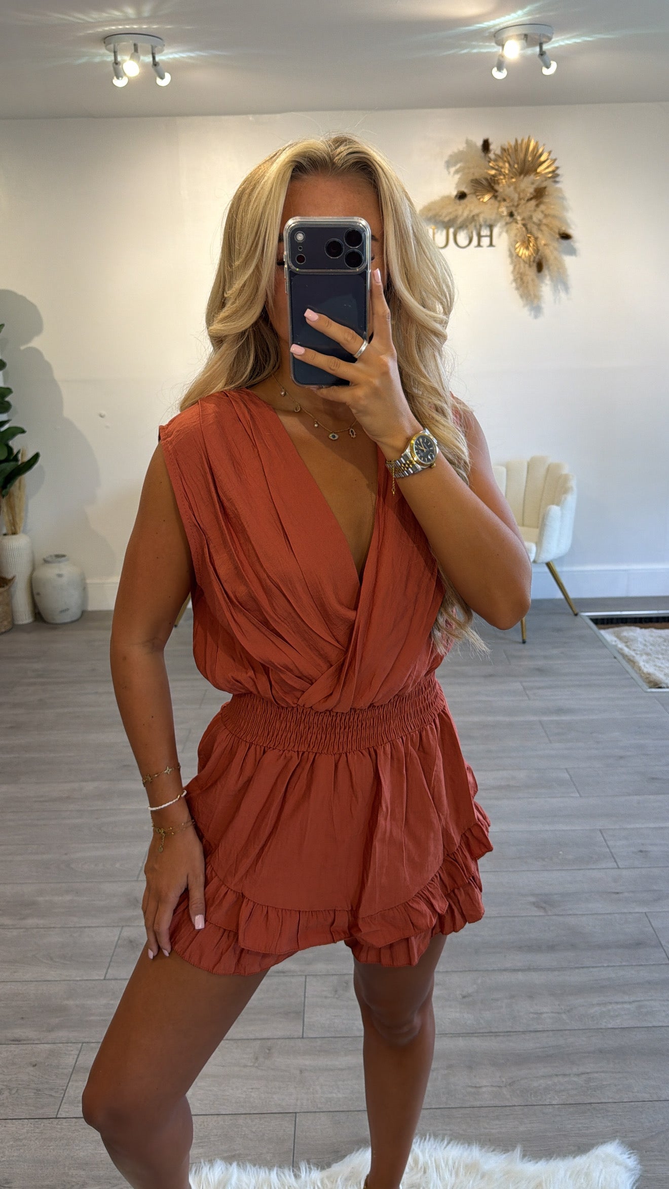 Ruched waist playsuit rust