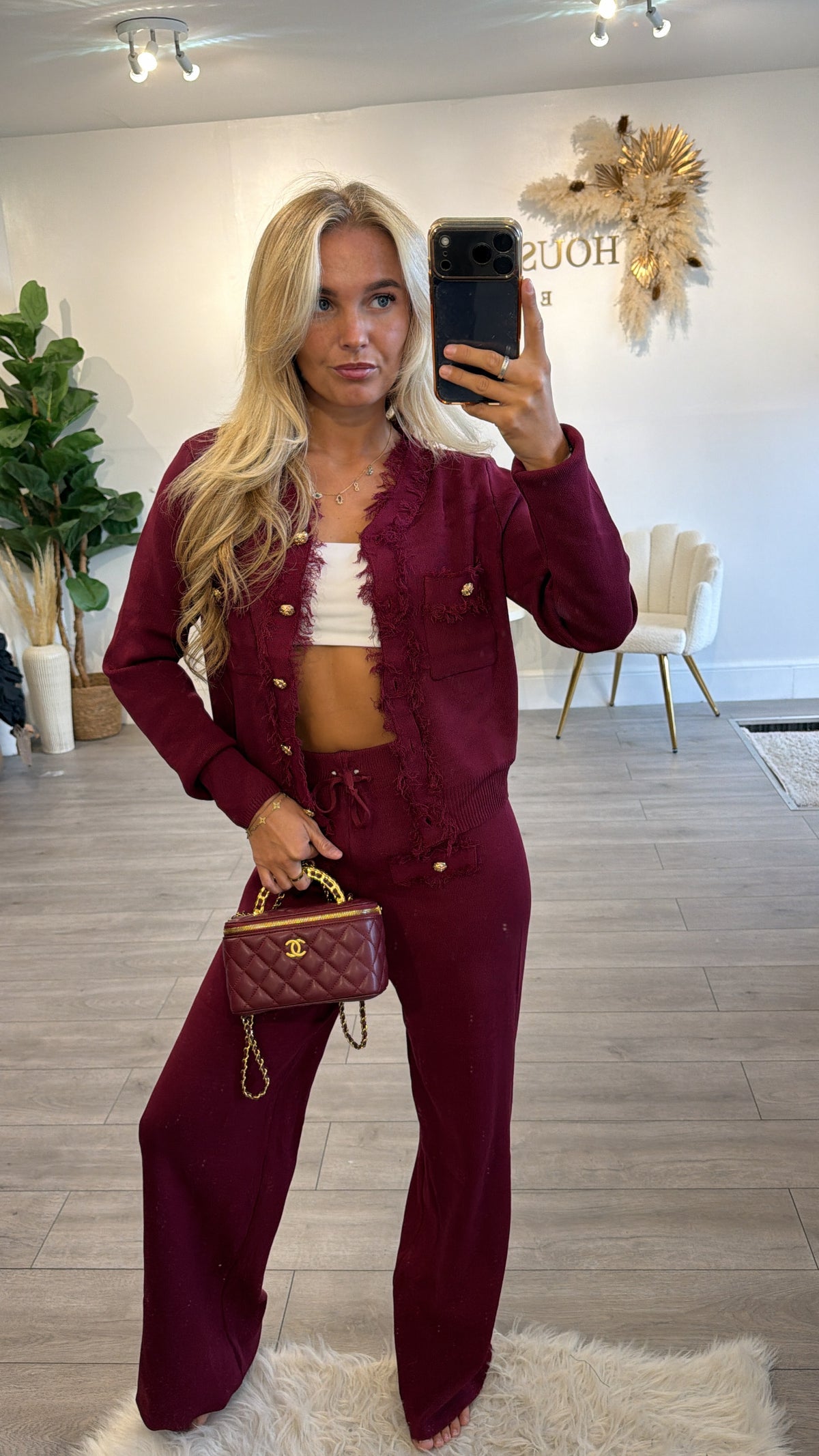 Long sleeve Frill loungewear coord set burgundy