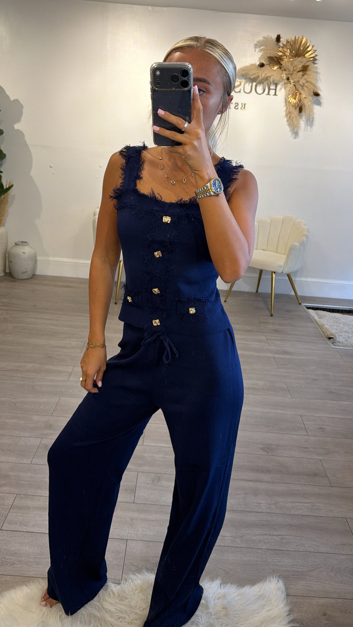 Frill loungewear coord set navy