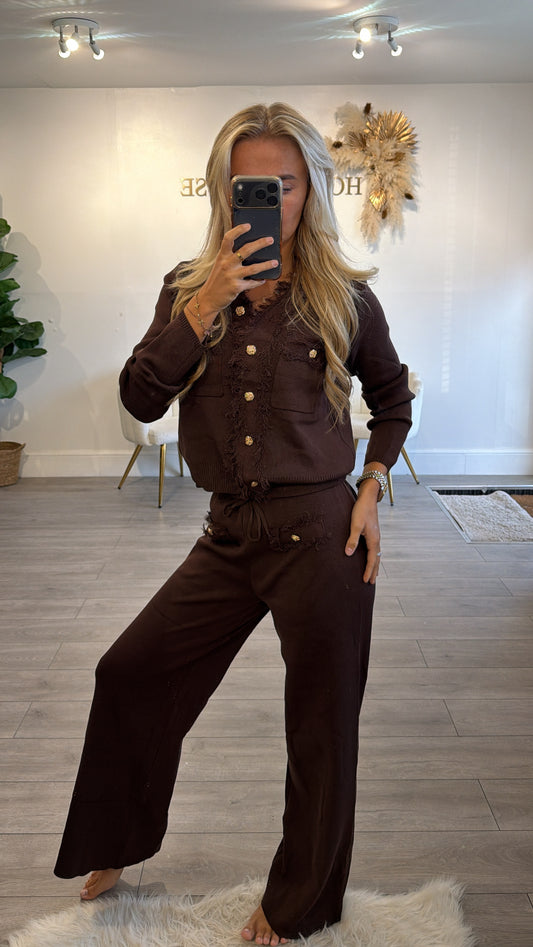 Long sleeve Frill loungewear coord set chocolate