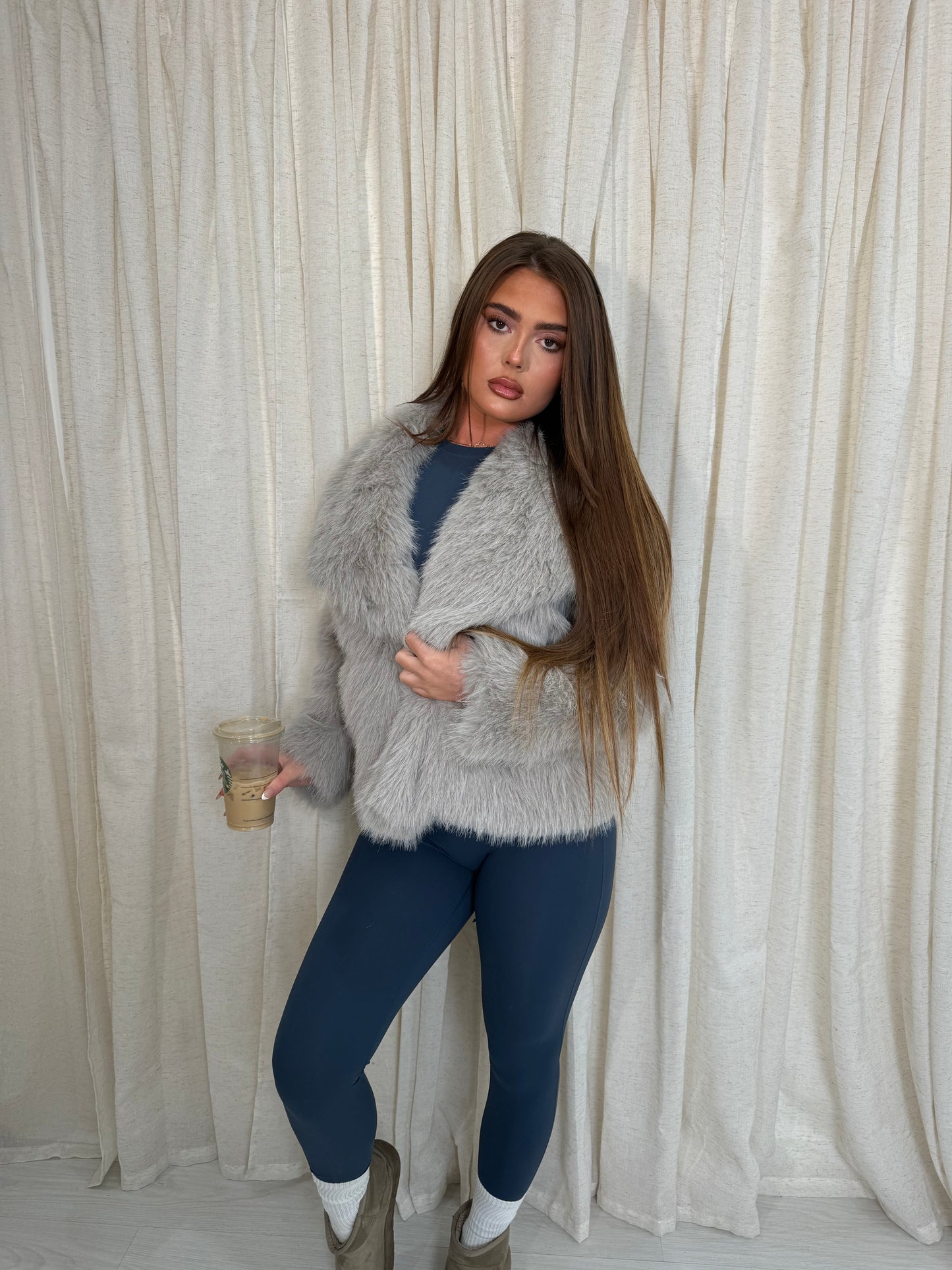 IVY grey faux fur coat