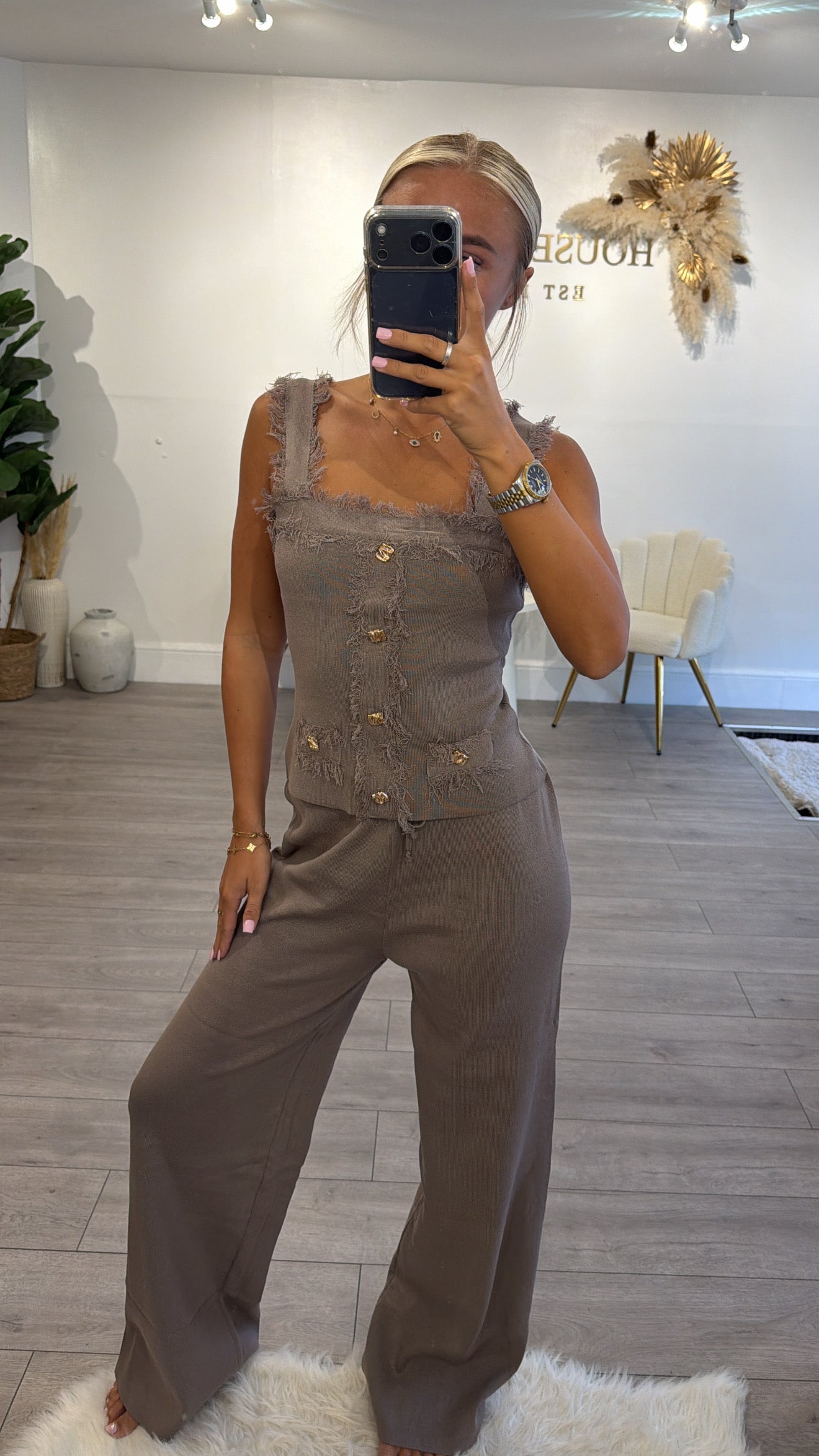Frill loungewear coord set mocha