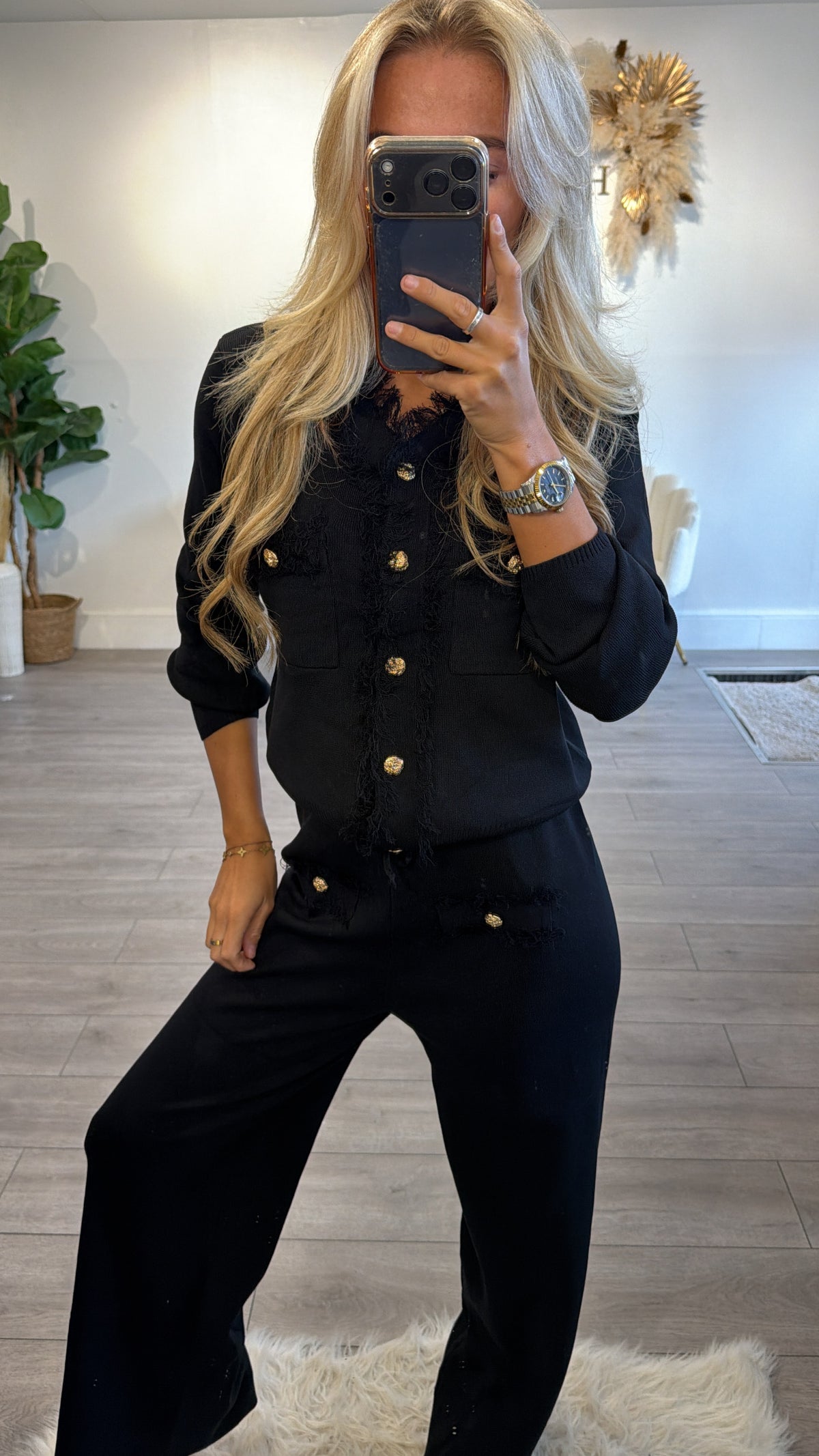Long sleeve Frill loungewear coord set black