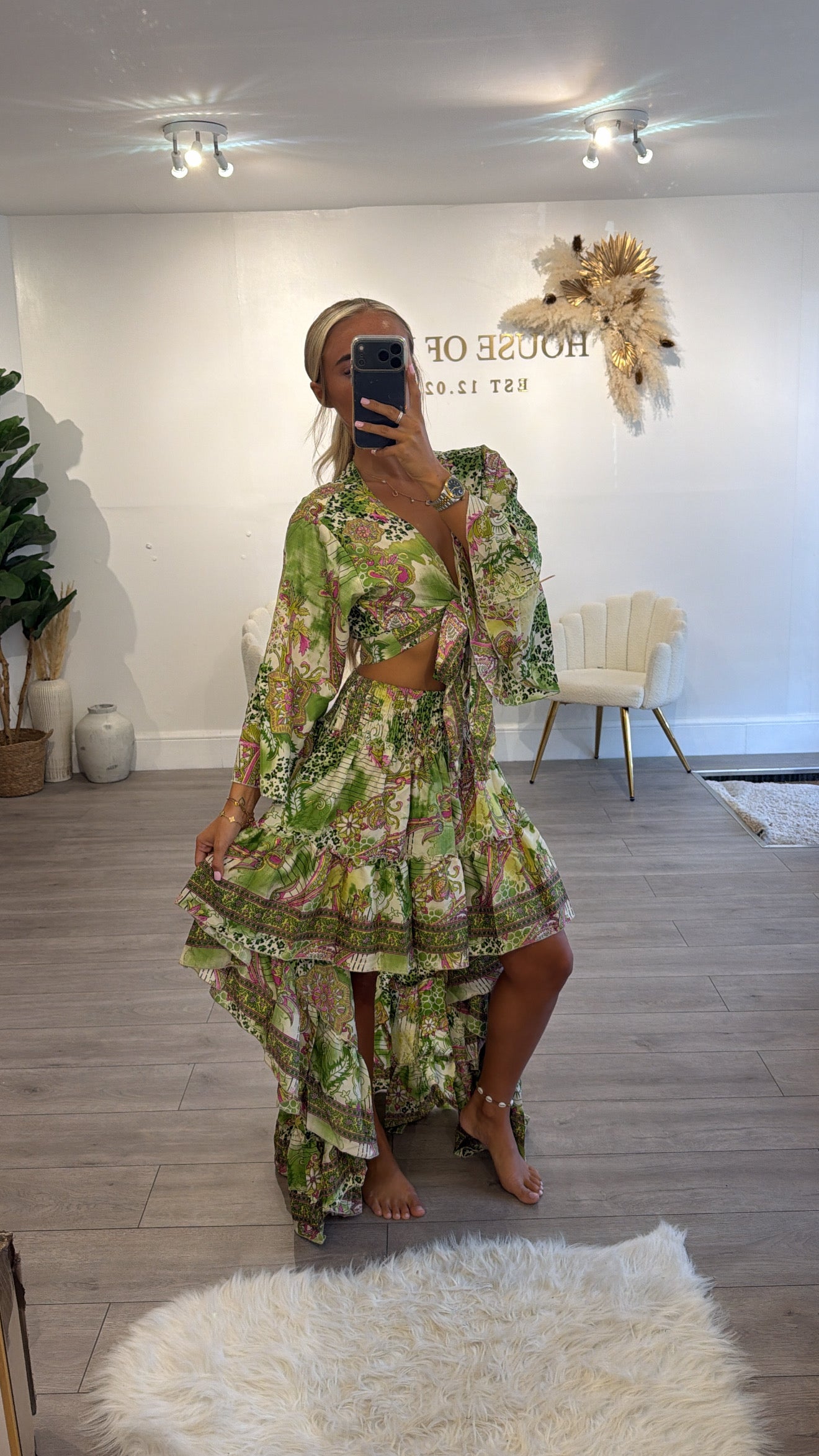 Floral skirt and matching top green