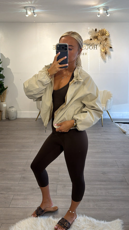 Cinched windbreaker style jacket beige