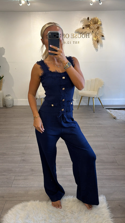 Frill loungewear coord set navy