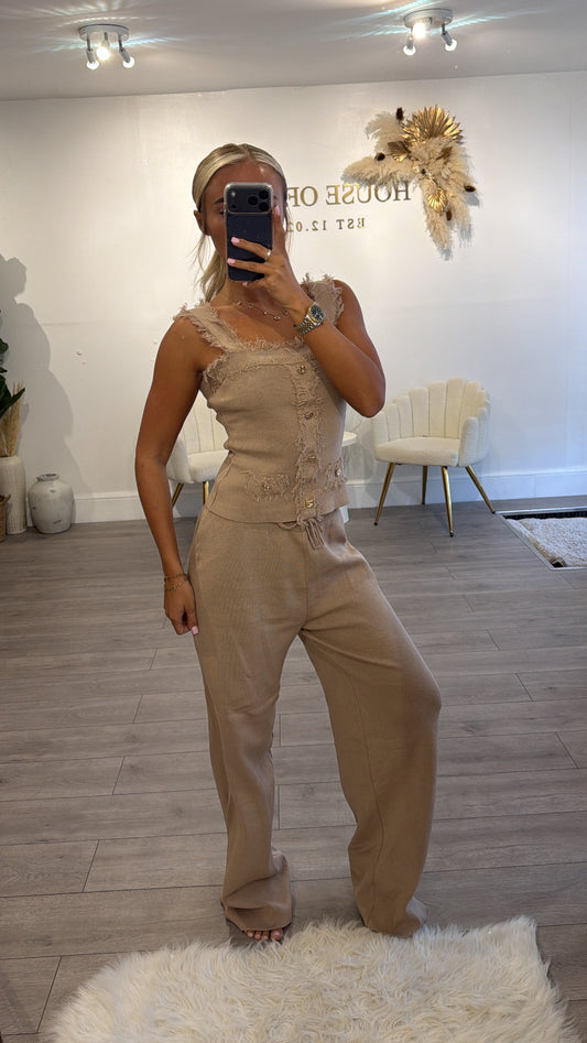 Frill loungewear coord set taupe