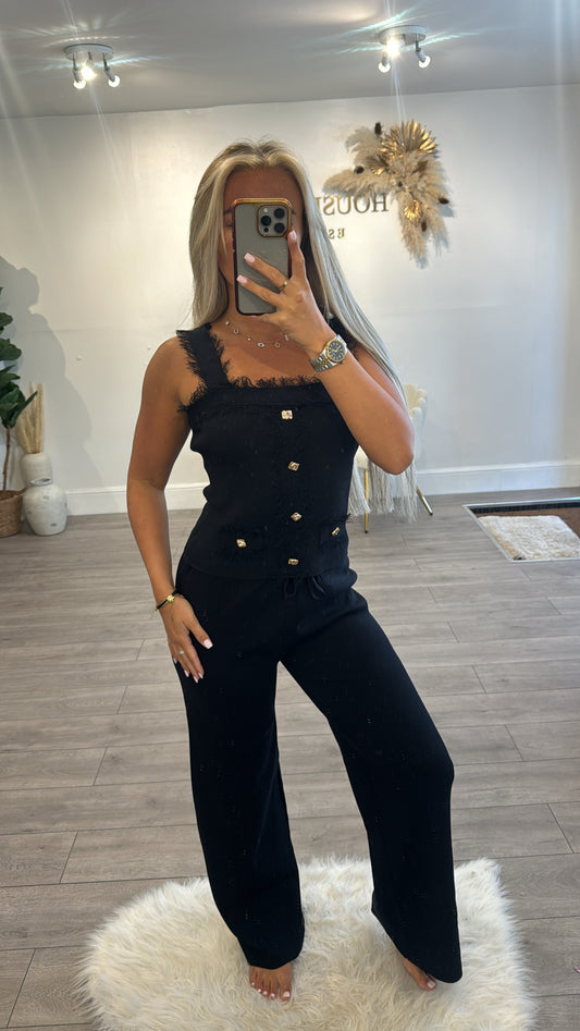 Frill loungewear coord set black
