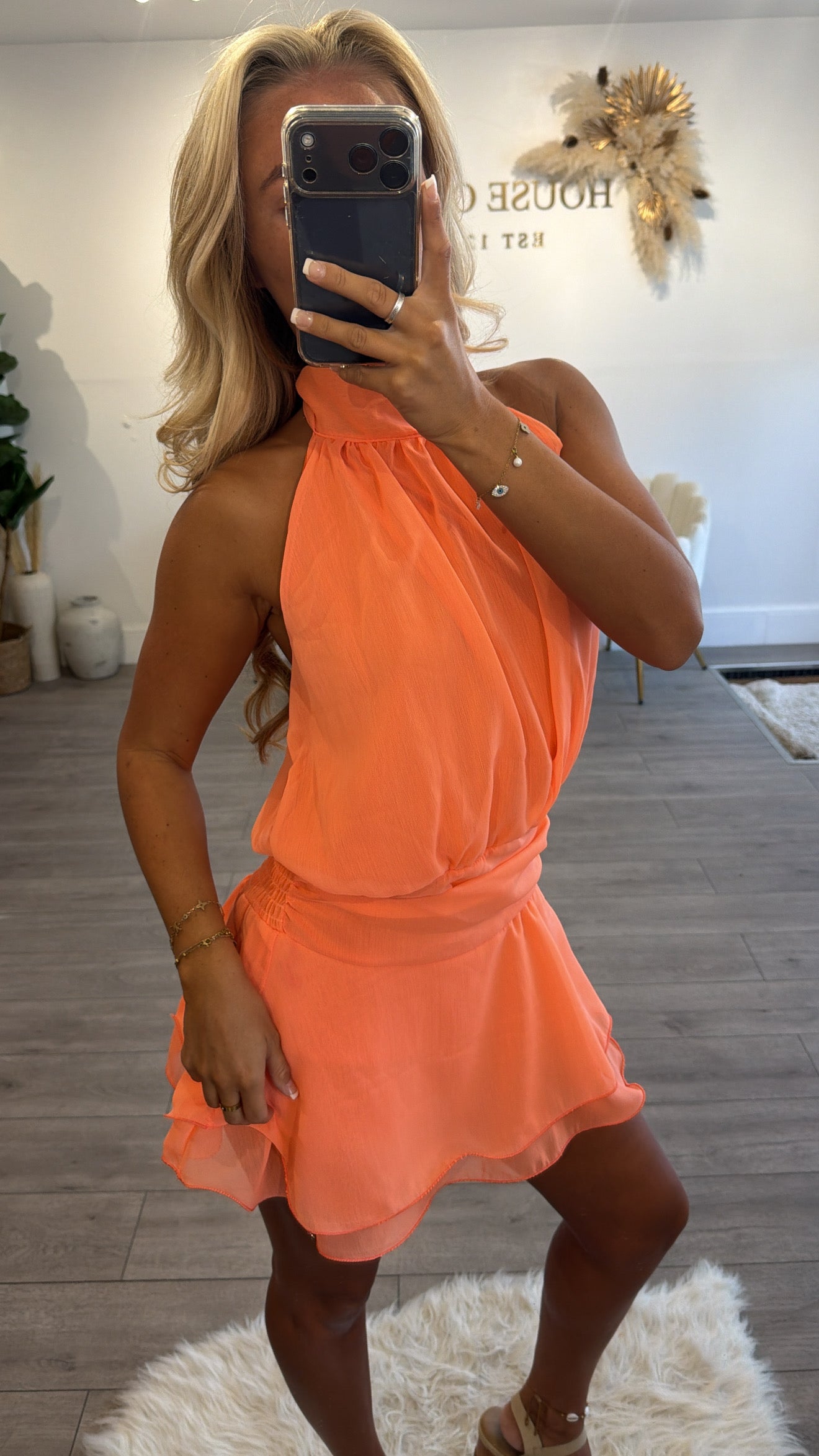 Cinched backless tie up playsuit orange