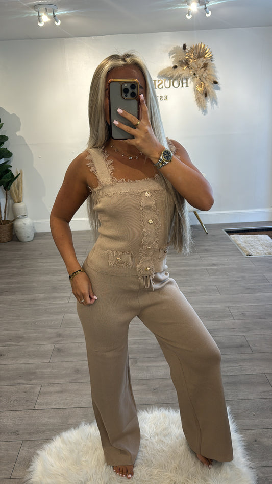 Frill loungewear coord set taupe