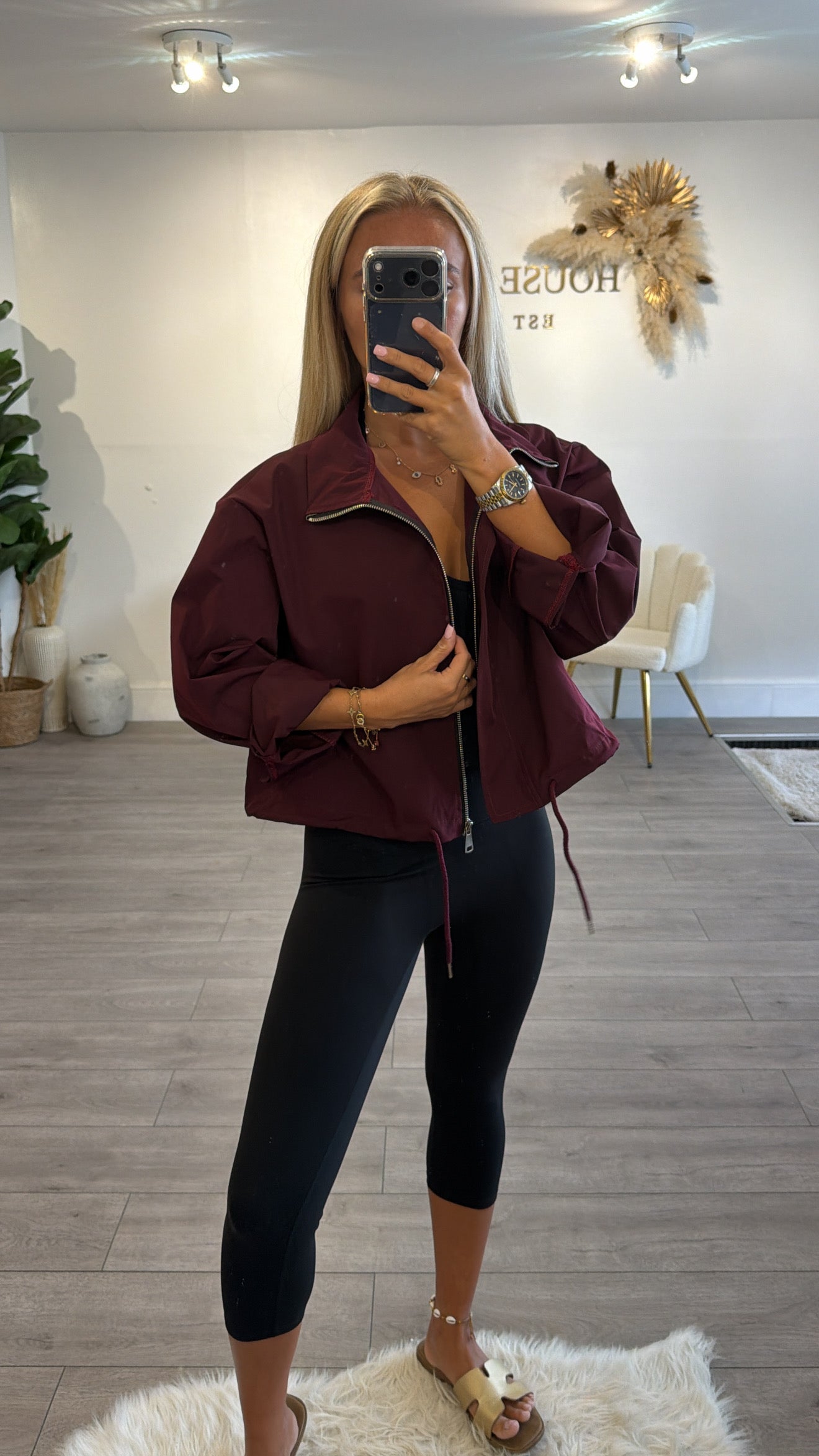 Windbreaker tie bottom jackets burgundy