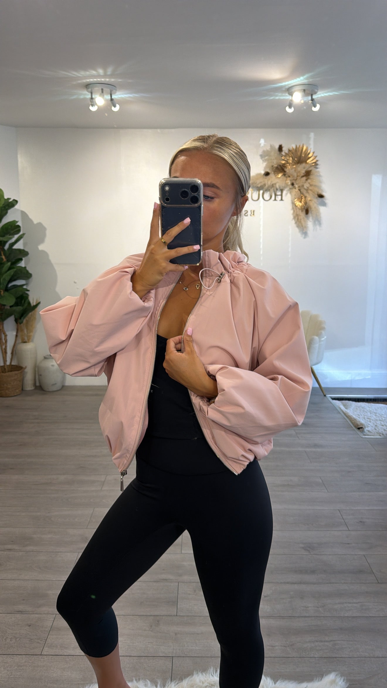 Cinched windbreaker style jacket pink
