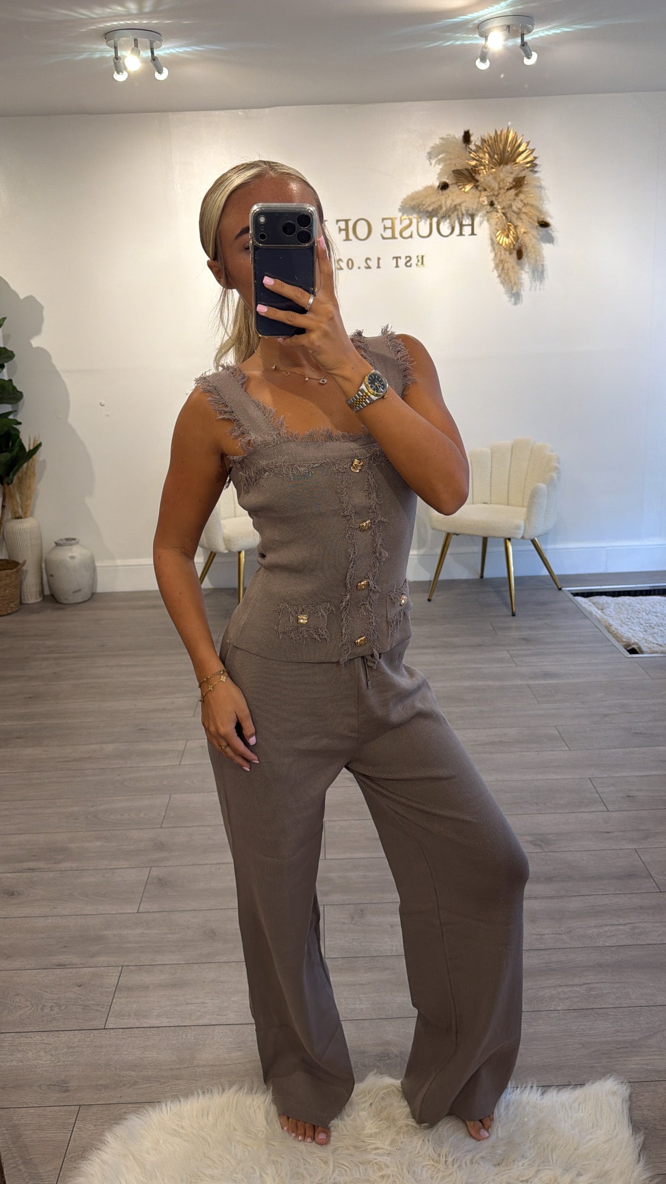 Frill loungewear coord set mocha