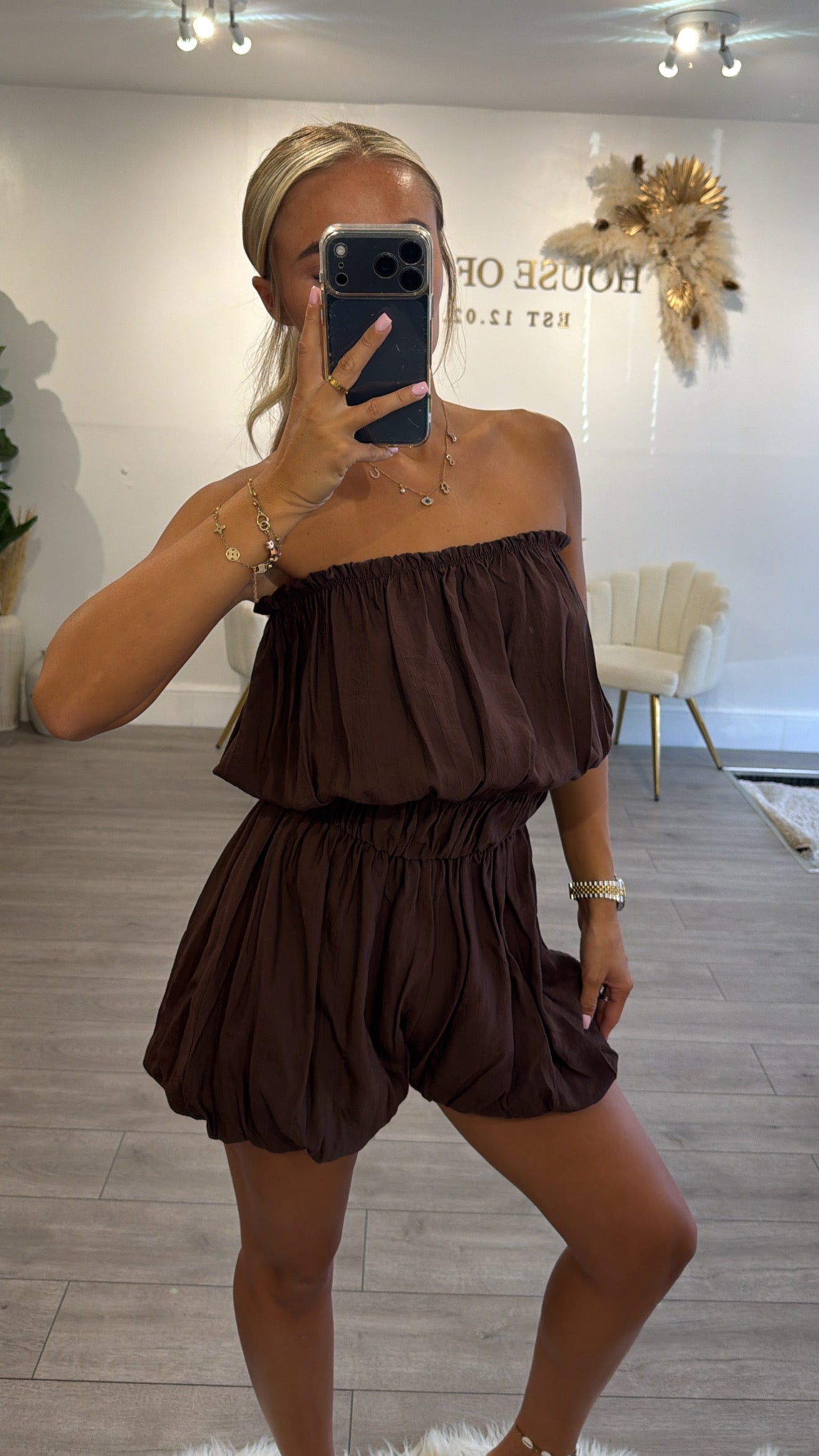 Strapless playsuit brown