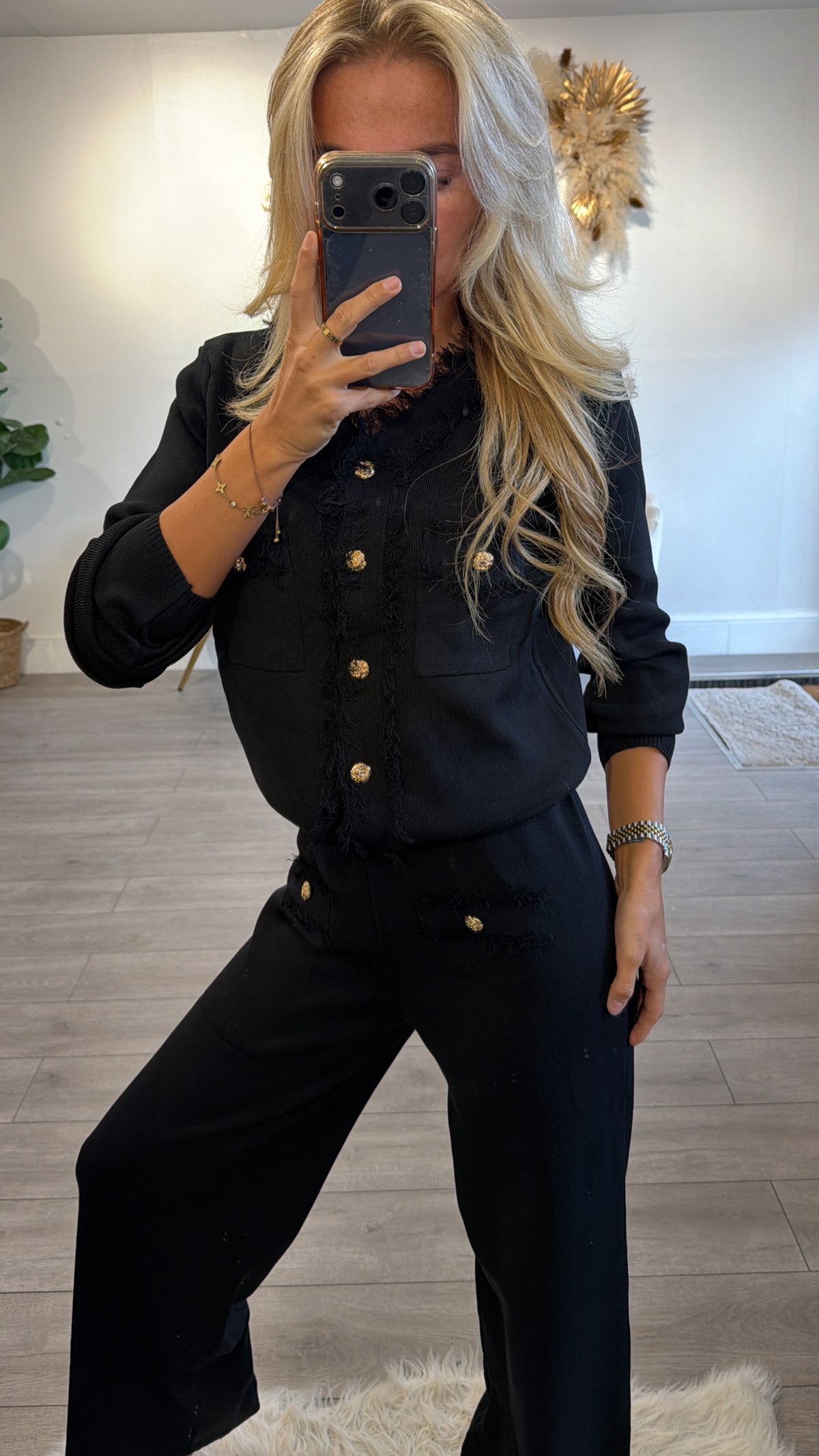 Long sleeve Frill loungewear coord set black