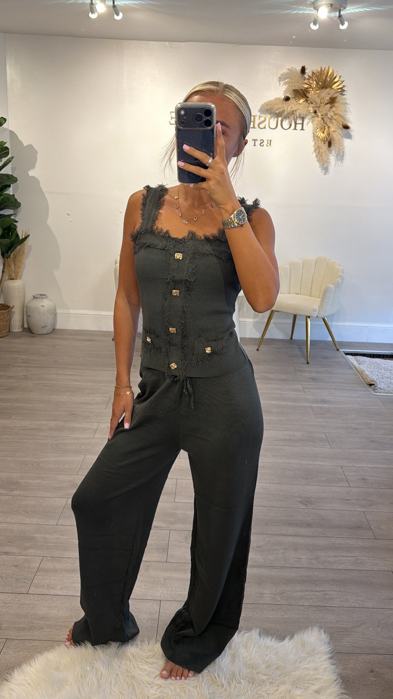 Frill loungewear coord set khaki