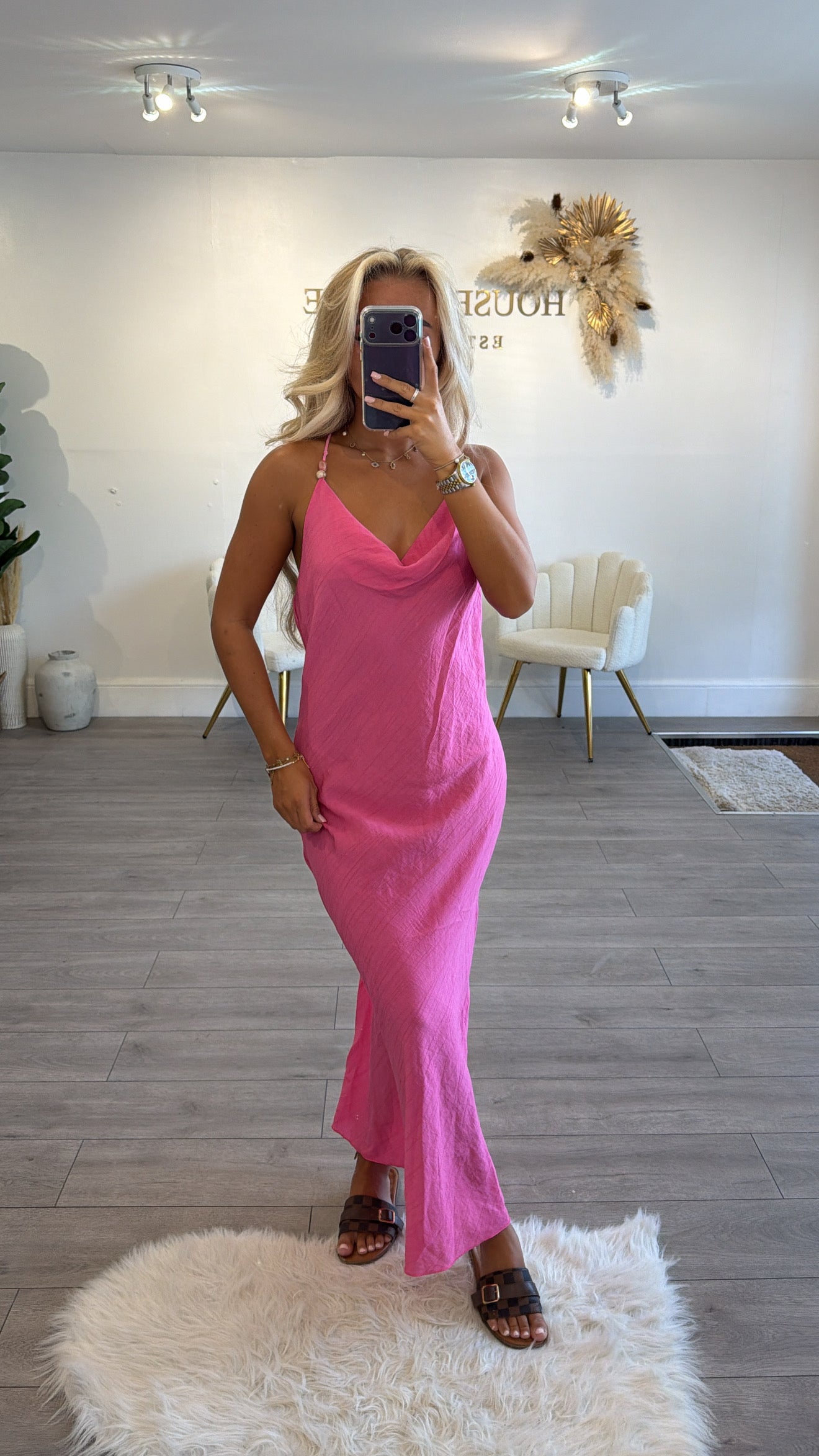 Beaded backless maxi dresses pink
