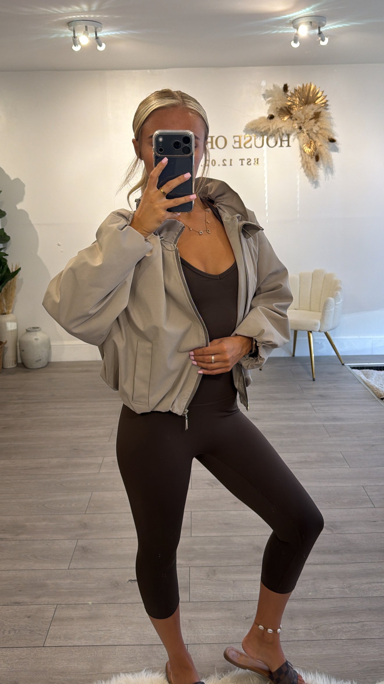 Cinched windbreaker style jacket mocha