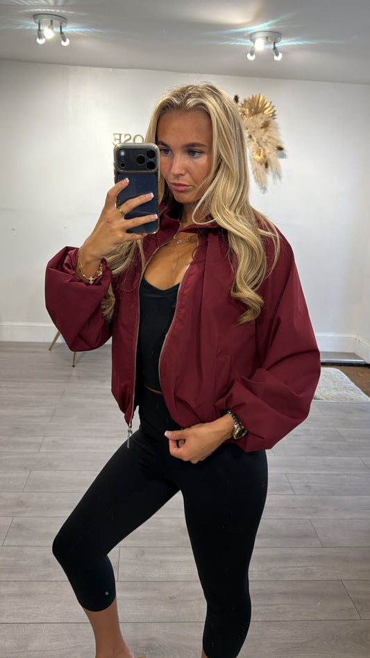 Cinched windbreaker style jacket burgundy