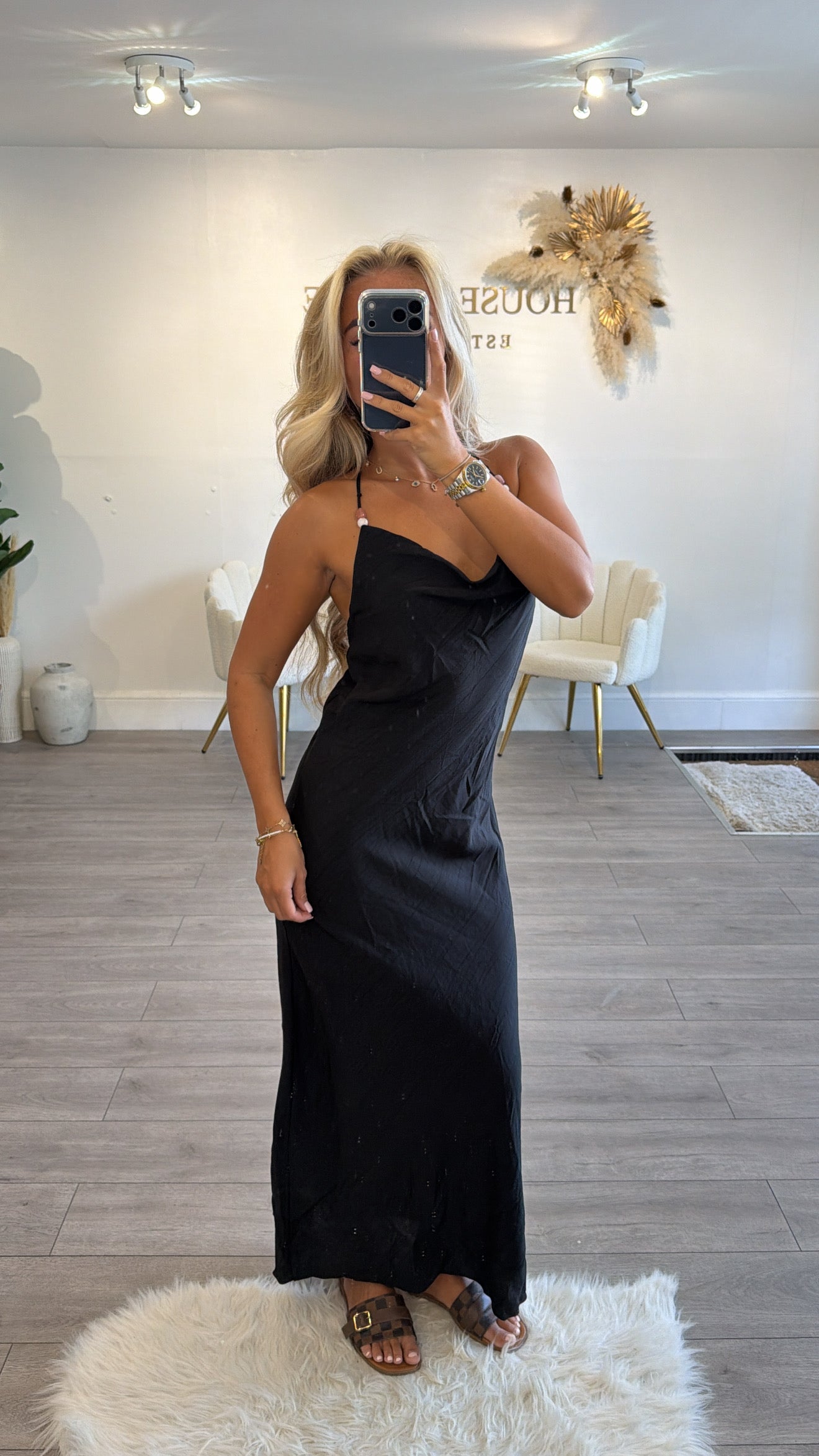 Beaded backless maxi dresses black