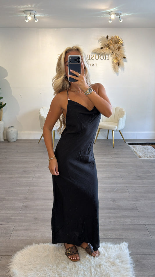 Beaded backless maxi dresses black