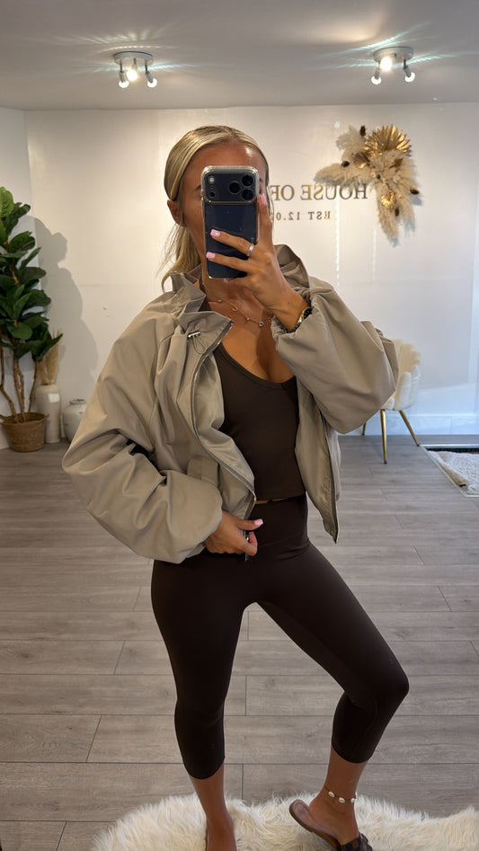Cinched windbreaker style jacket mocha