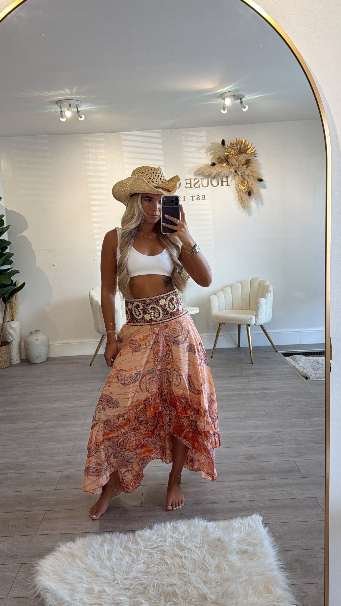 Our boho pattern ruffle skirt orange