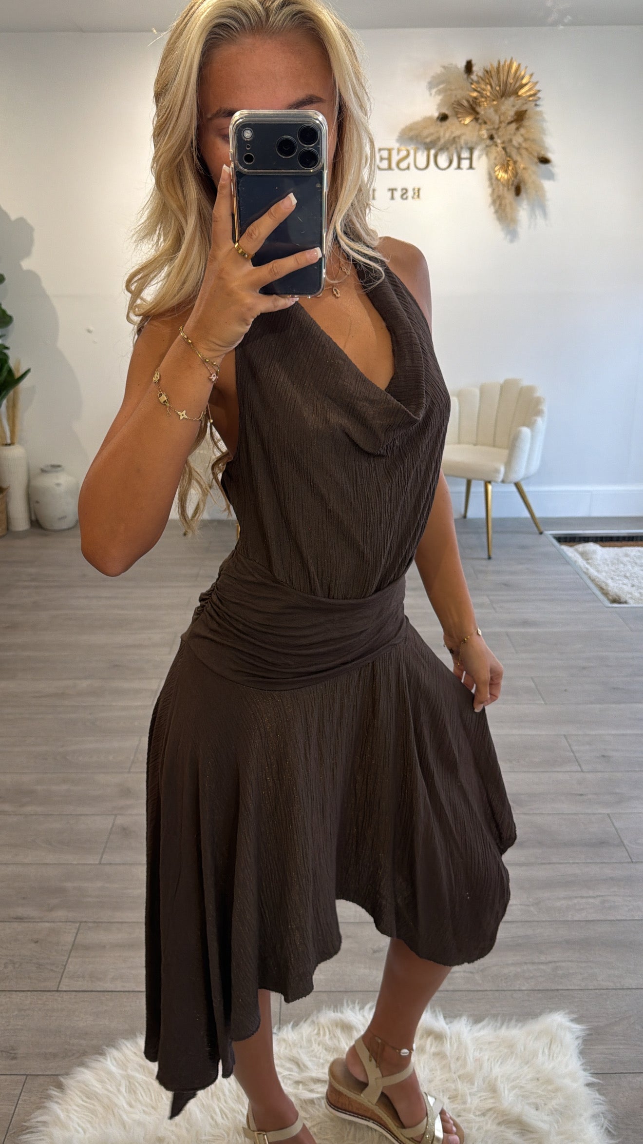 Halter neck midaxi dress brown